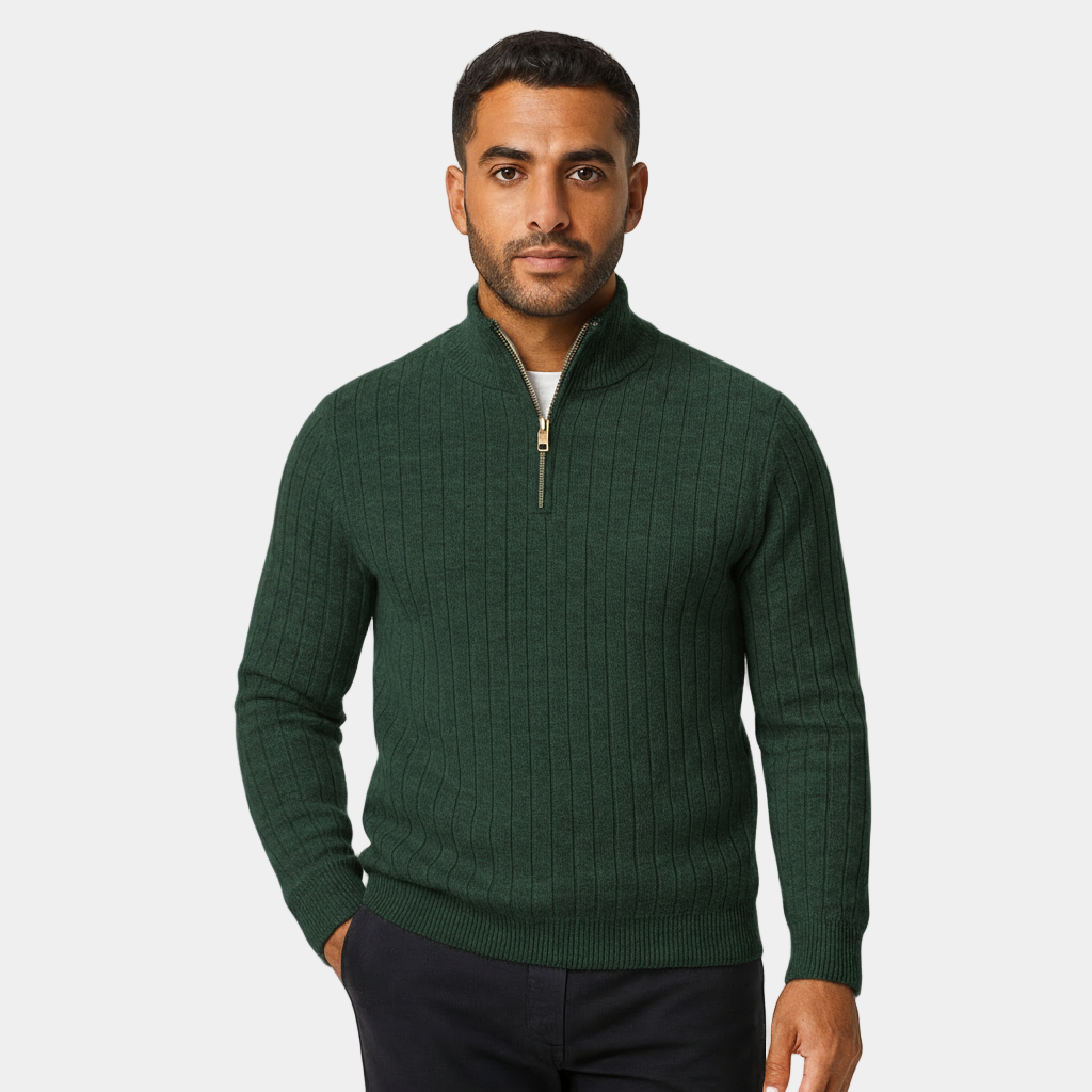 Men's Ribbed Quarter-Zip Mock Neck Sweater - Comfortable Knit Pullover for Casual Wear and Layering