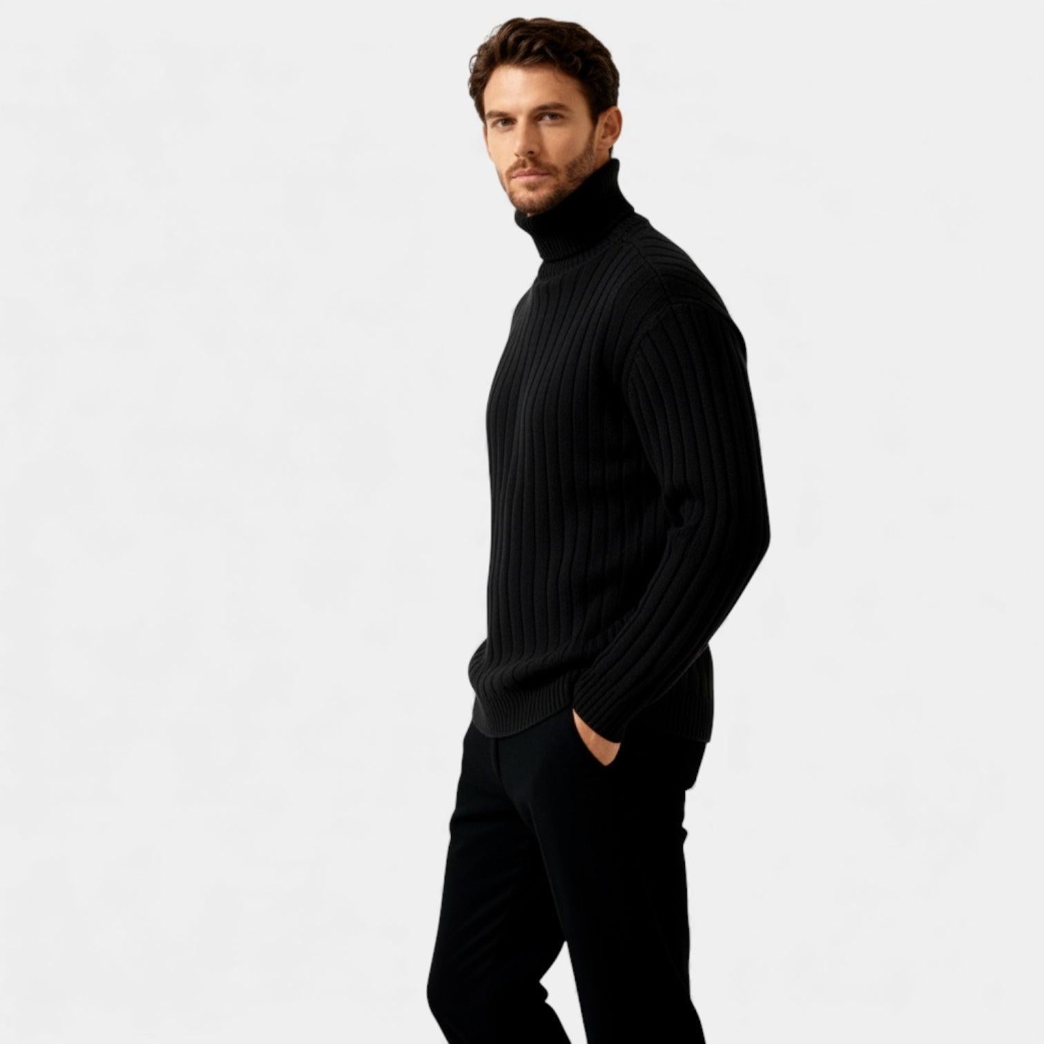 Men's Ribbed Turtleneck Sweater - Soft Knit Fabric - Winter Casual Wear - Warm and Comfortable Essential