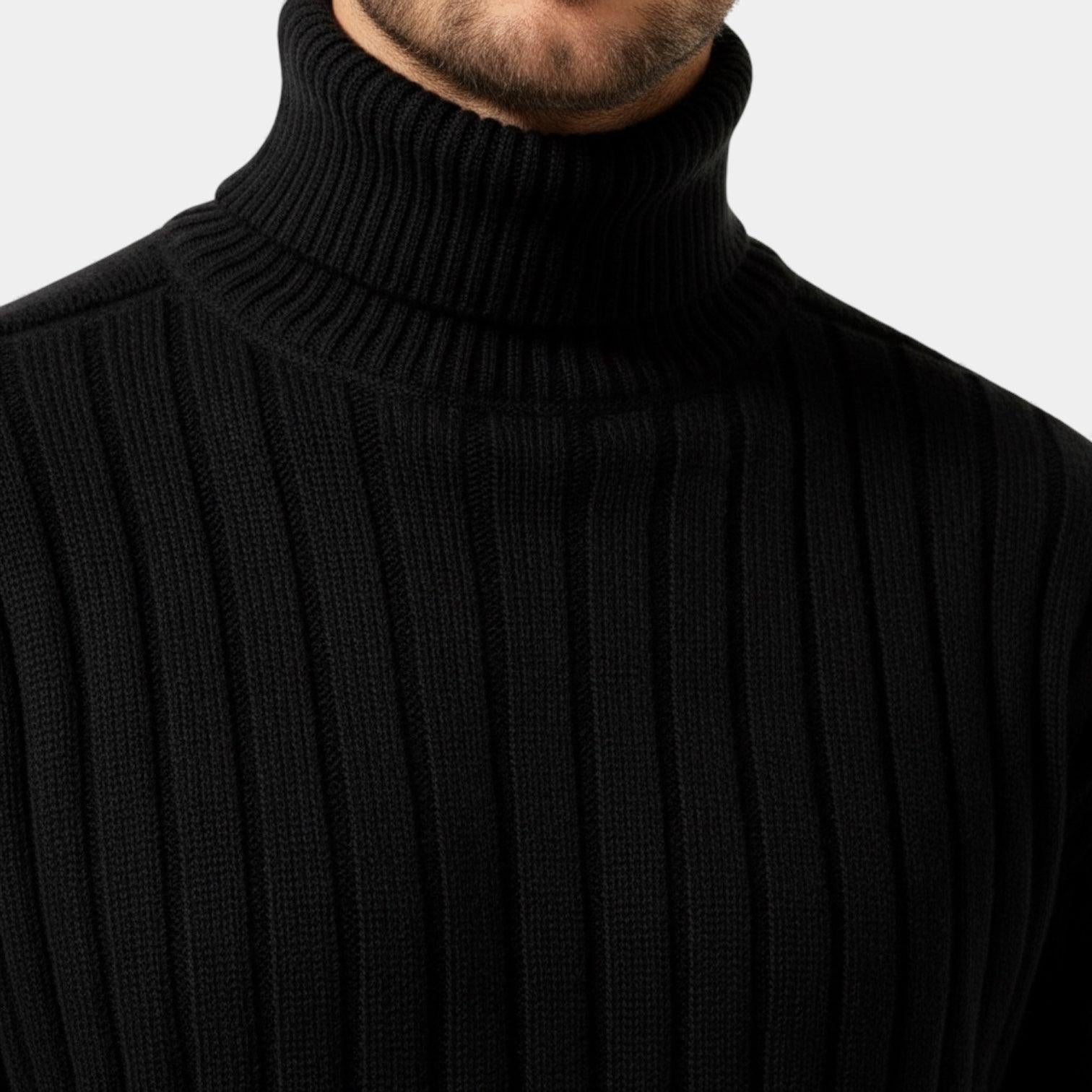 Men's Ribbed Turtleneck Sweater - Soft Knit Fabric - Winter Casual Wear - Warm and Comfortable Essential