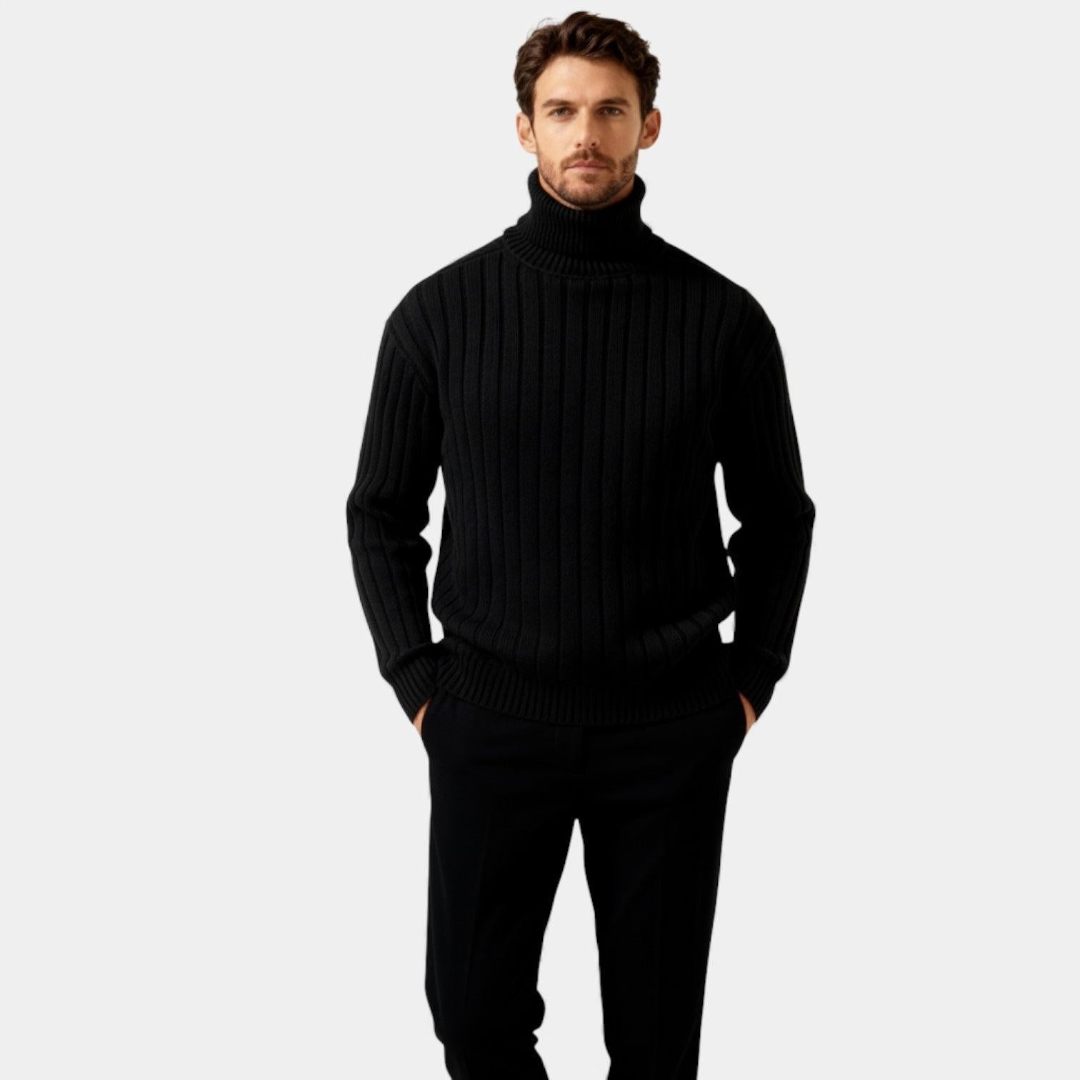 Men's Ribbed Turtleneck Sweater - Soft Knit Fabric - Winter Casual Wear - Warm and Comfortable Essential