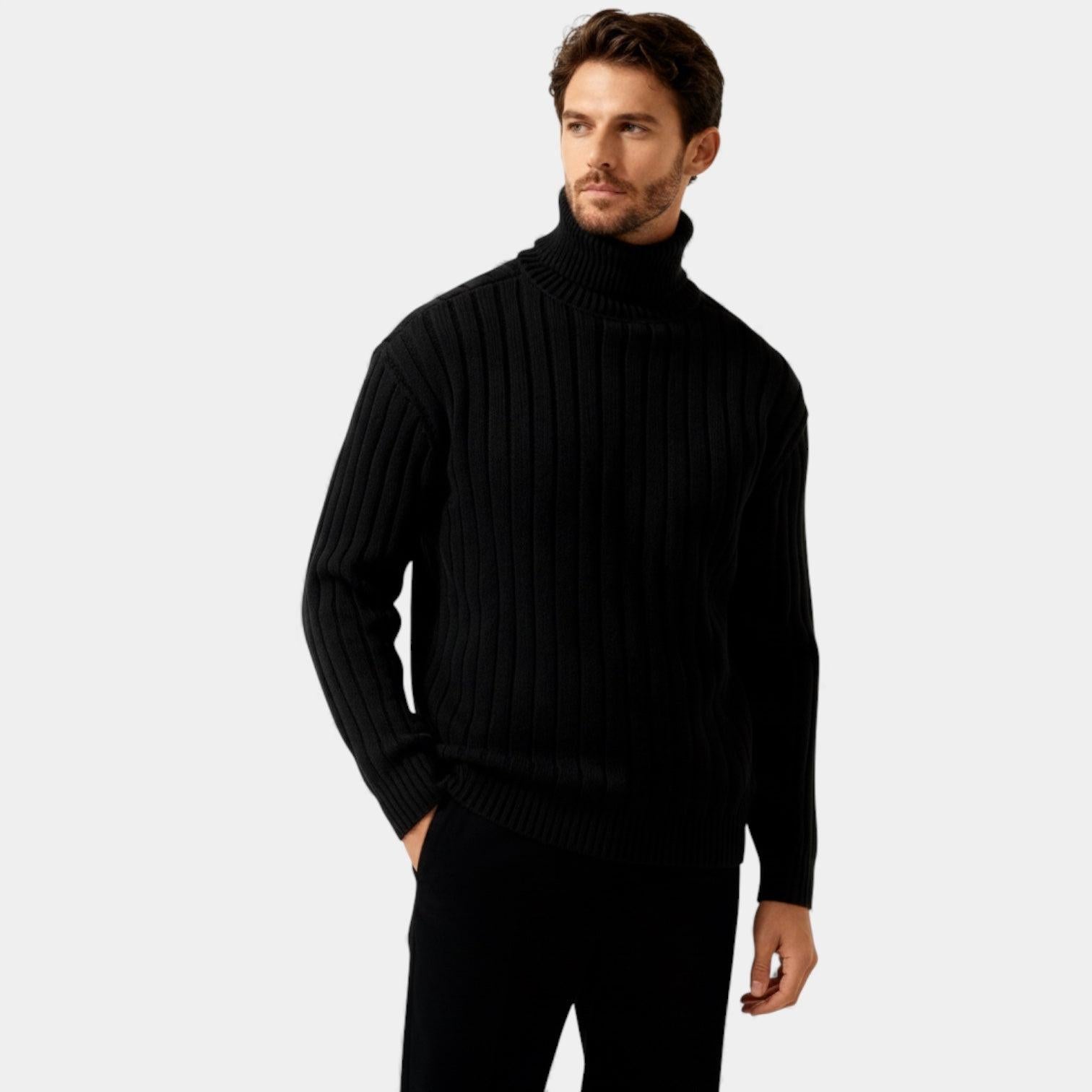 Men's Ribbed Turtleneck Sweater - Soft Knit Fabric - Winter Casual Wear - Warm and Comfortable Essential