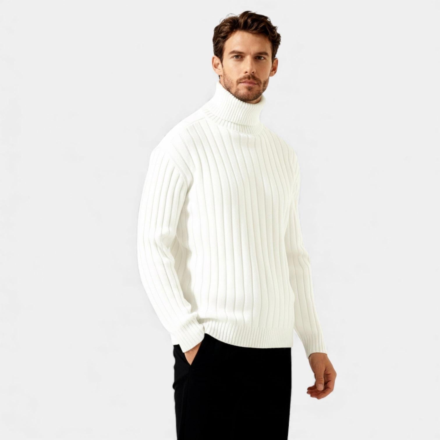 Men's Ribbed Turtleneck Sweater - Soft Knit Fabric - Winter Casual Wear - Warm and Comfortable Essential