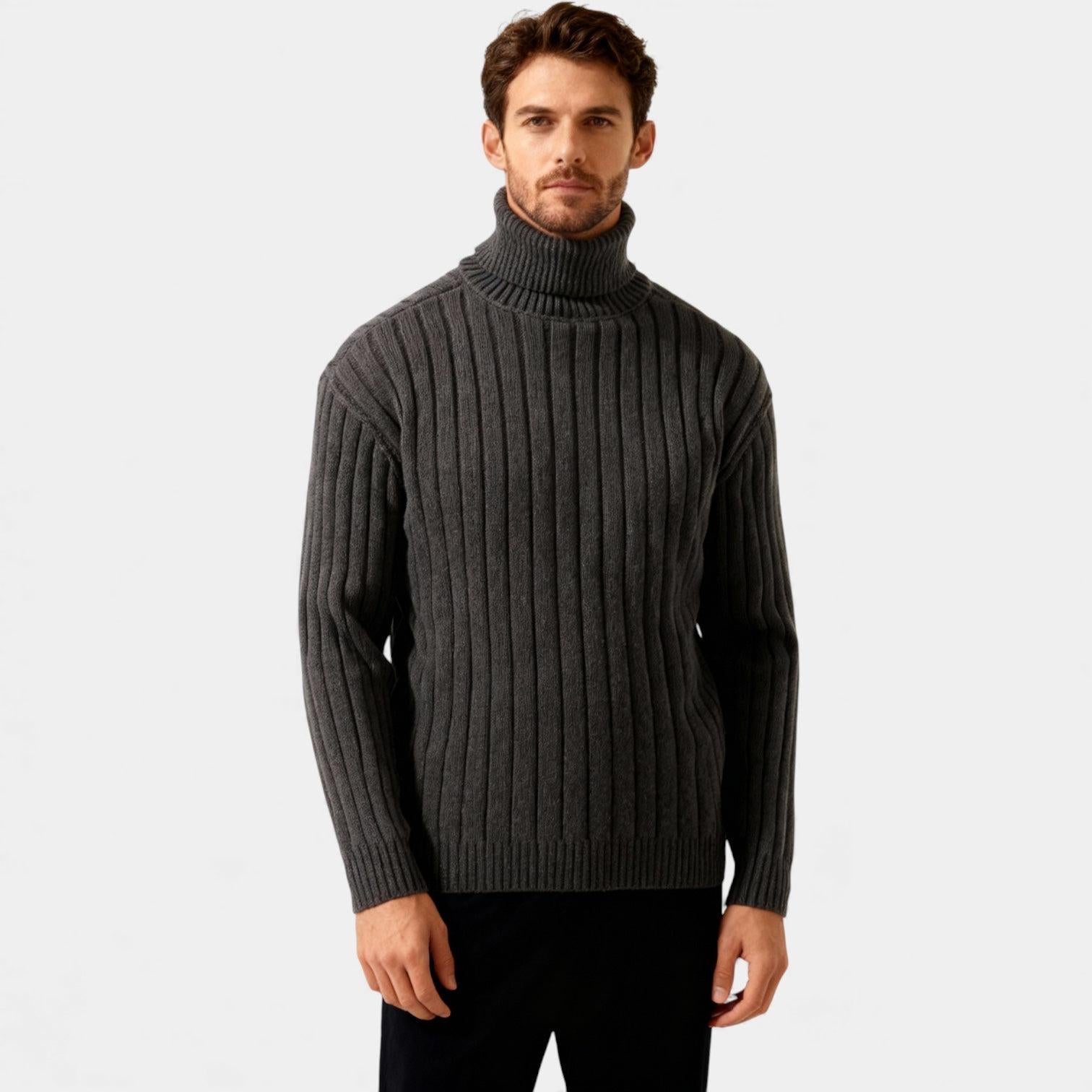Men's Ribbed Turtleneck Sweater - Soft Knit Fabric - Winter Casual Wear - Warm and Comfortable Essential