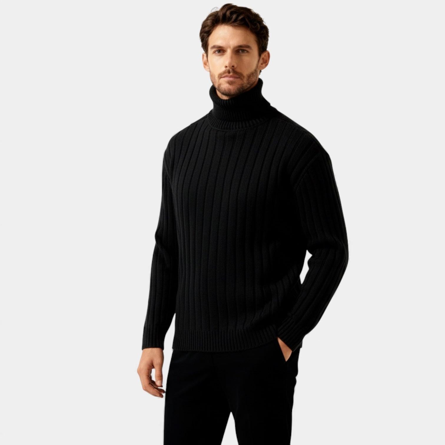 Men's Ribbed Turtleneck Sweater - Soft Knit Fabric - Winter Casual Wear - Warm and Comfortable Essential