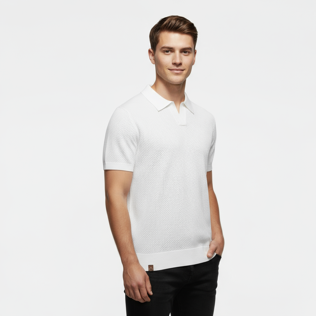 Men's Slim Fit Knitted Piqué Polo Shirt - Casual Wear, Comfortable Cotton Blend, Versatile Short Sleeve Design