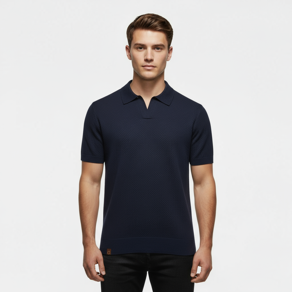 Men's Slim Fit Knitted Piqué Polo Shirt - Casual Wear, Comfortable Cotton Blend, Versatile Short Sleeve Design