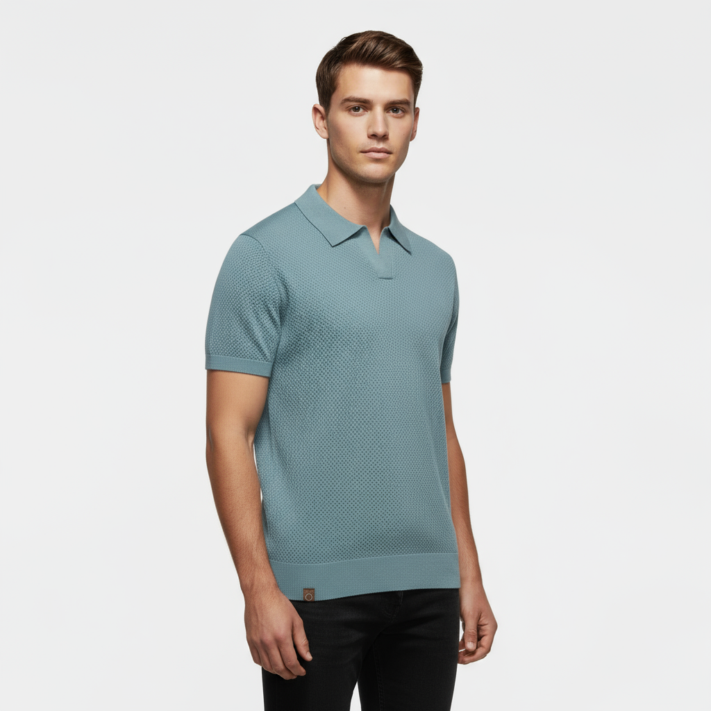 Men's Slim Fit Knitted Piqué Polo Shirt - Casual Wear, Comfortable Cotton Blend, Versatile Short Sleeve Design