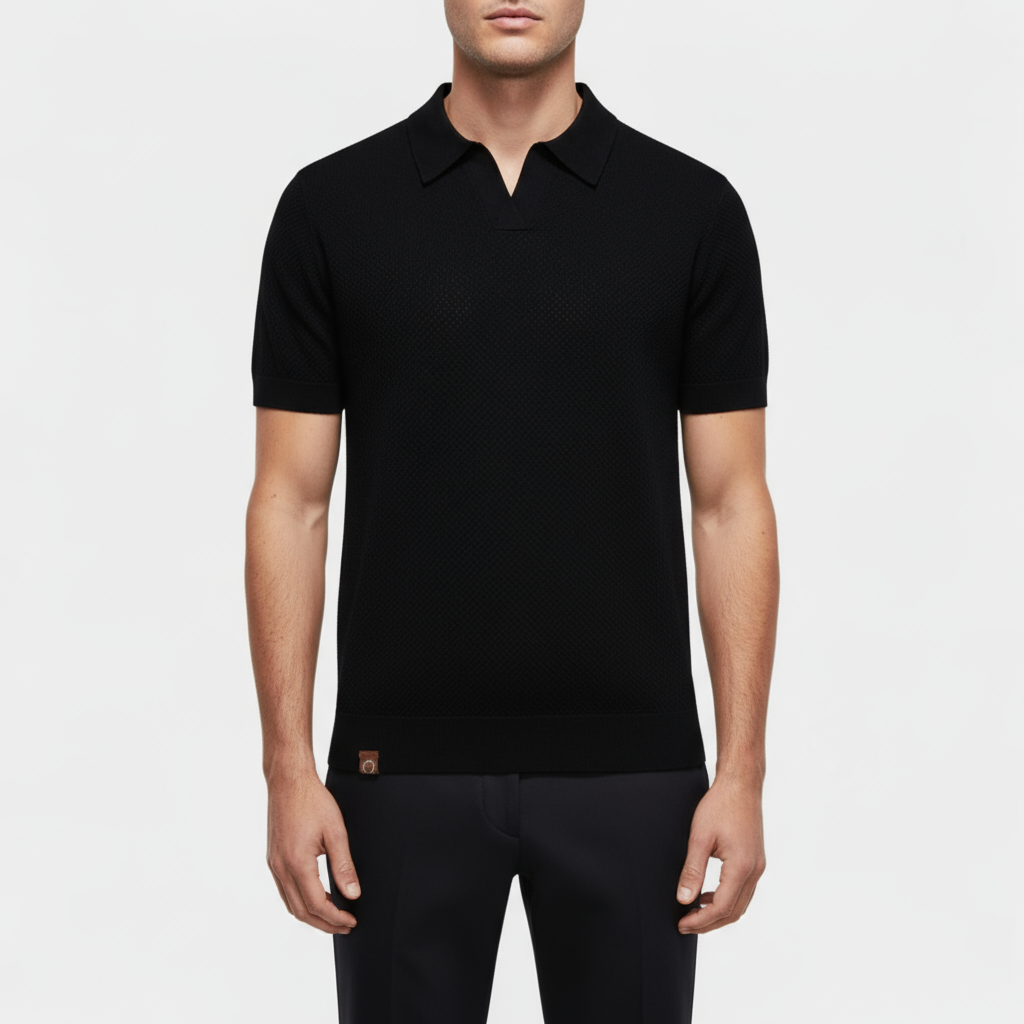 Men's Slim Fit Knitted Piqué Polo Shirt - Casual Wear, Comfortable Cotton Blend, Versatile Short Sleeve Design