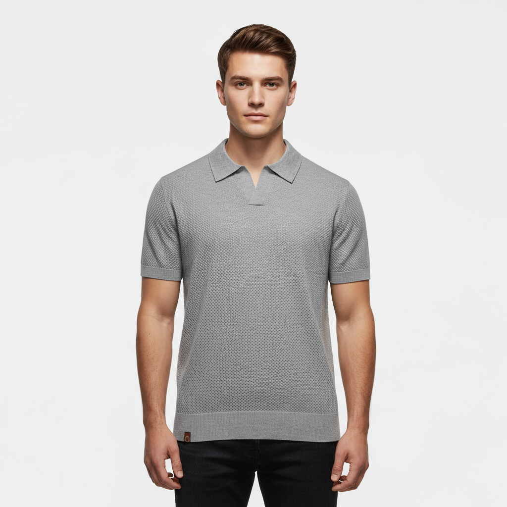 Men's Slim Fit Knitted Piqué Polo Shirt - Casual Wear, Comfortable Cotton Blend, Versatile Short Sleeve Design