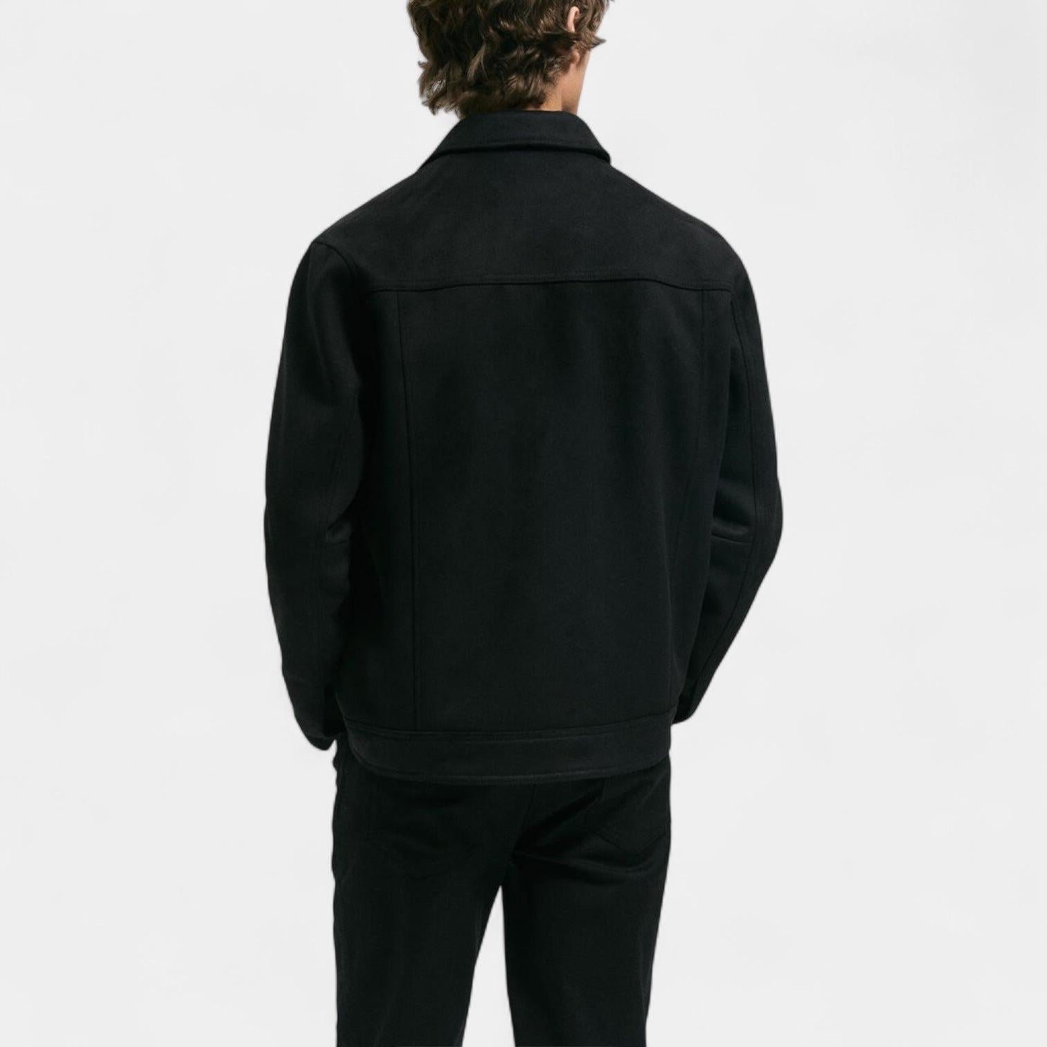 Men's Suede Trucker Jacket with Shirt Collar for Casual Wear and Layering