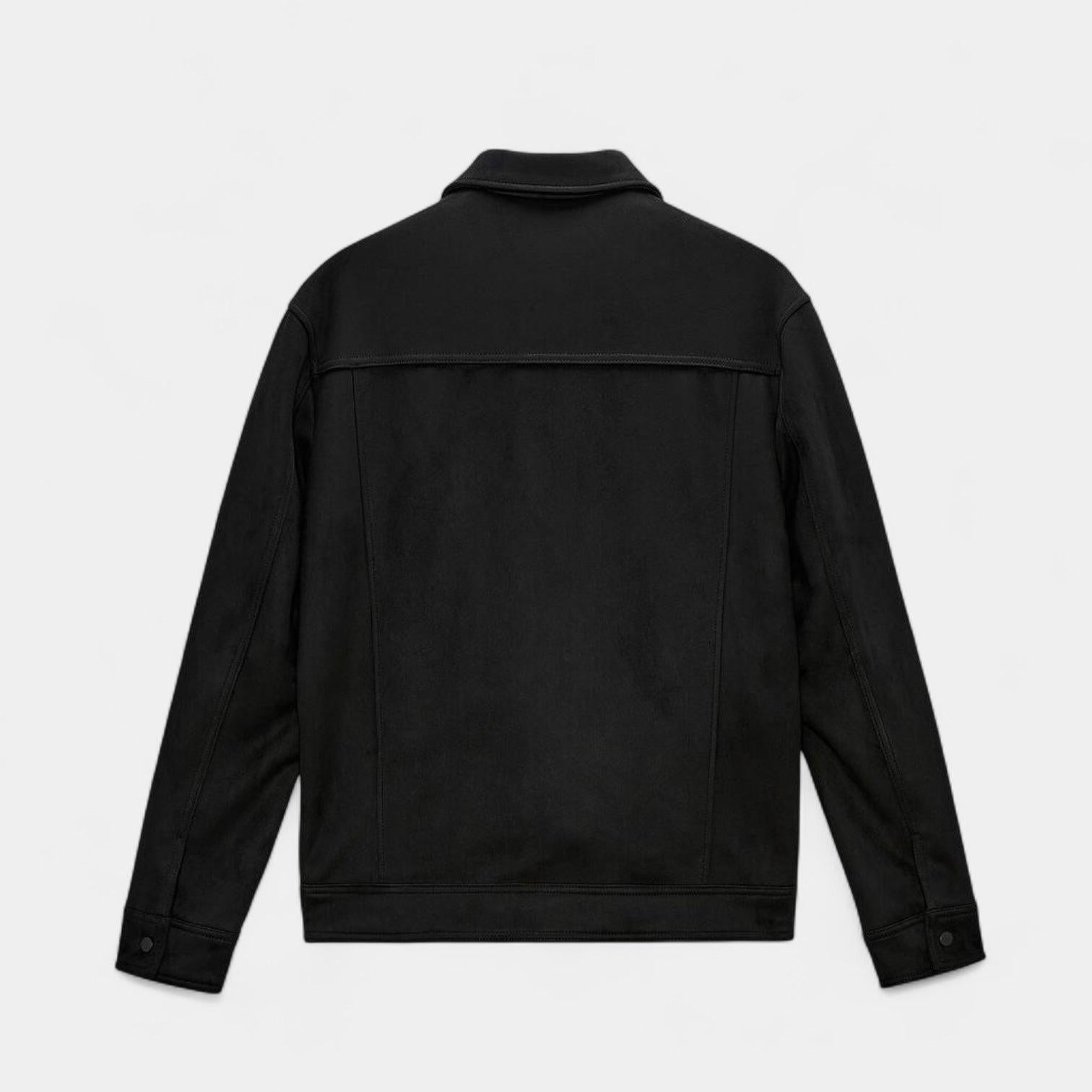 Men's Suede Trucker Jacket with Shirt Collar for Casual Wear and Layering