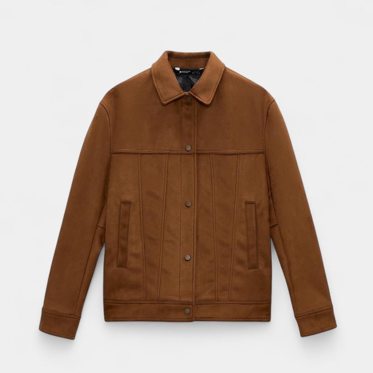 Men's Suede Trucker Jacket with Shirt Collar for Casual Wear and Layering