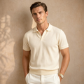 Men's Textured Knit Polo Shirt in Cream - Short Sleeve Casual Wear