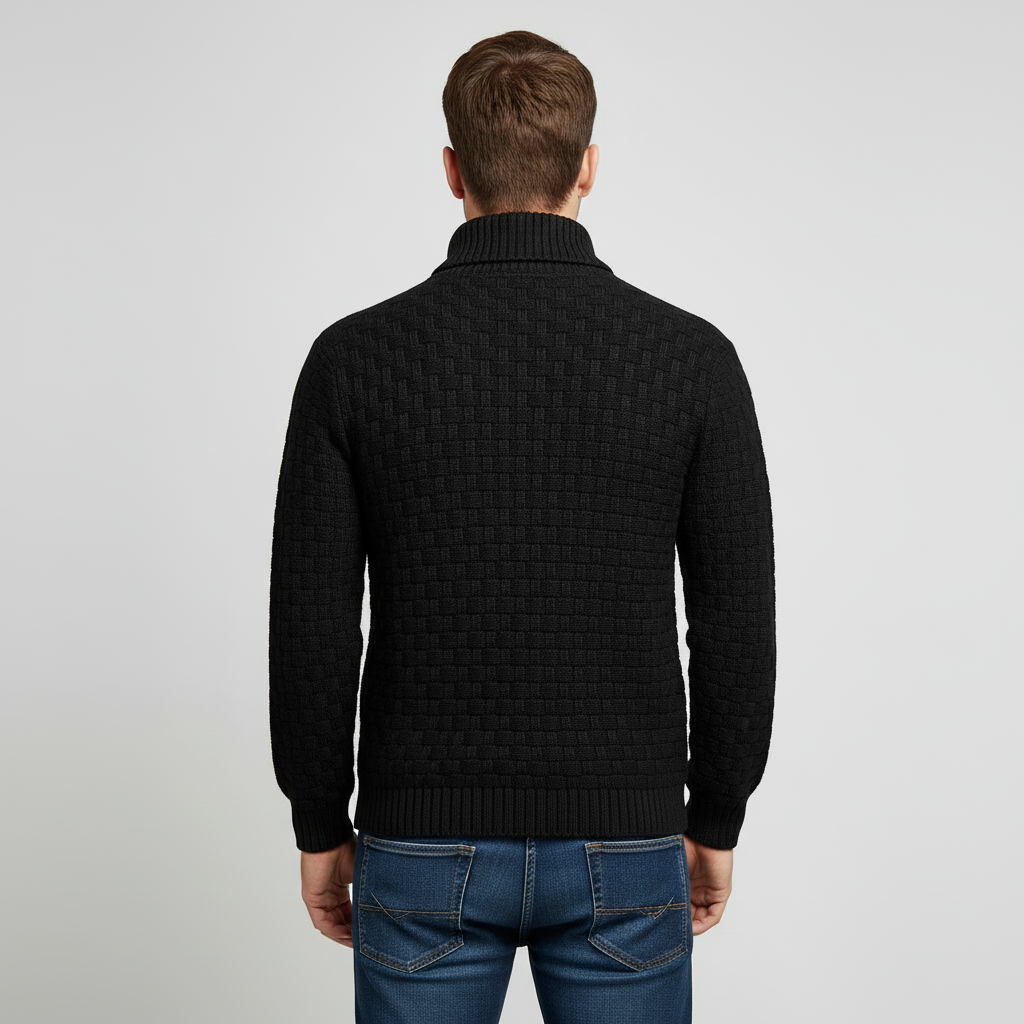 Men's Textured Knit Shawl Collar Sweater - Warm Winter Pullover for Casual Wear