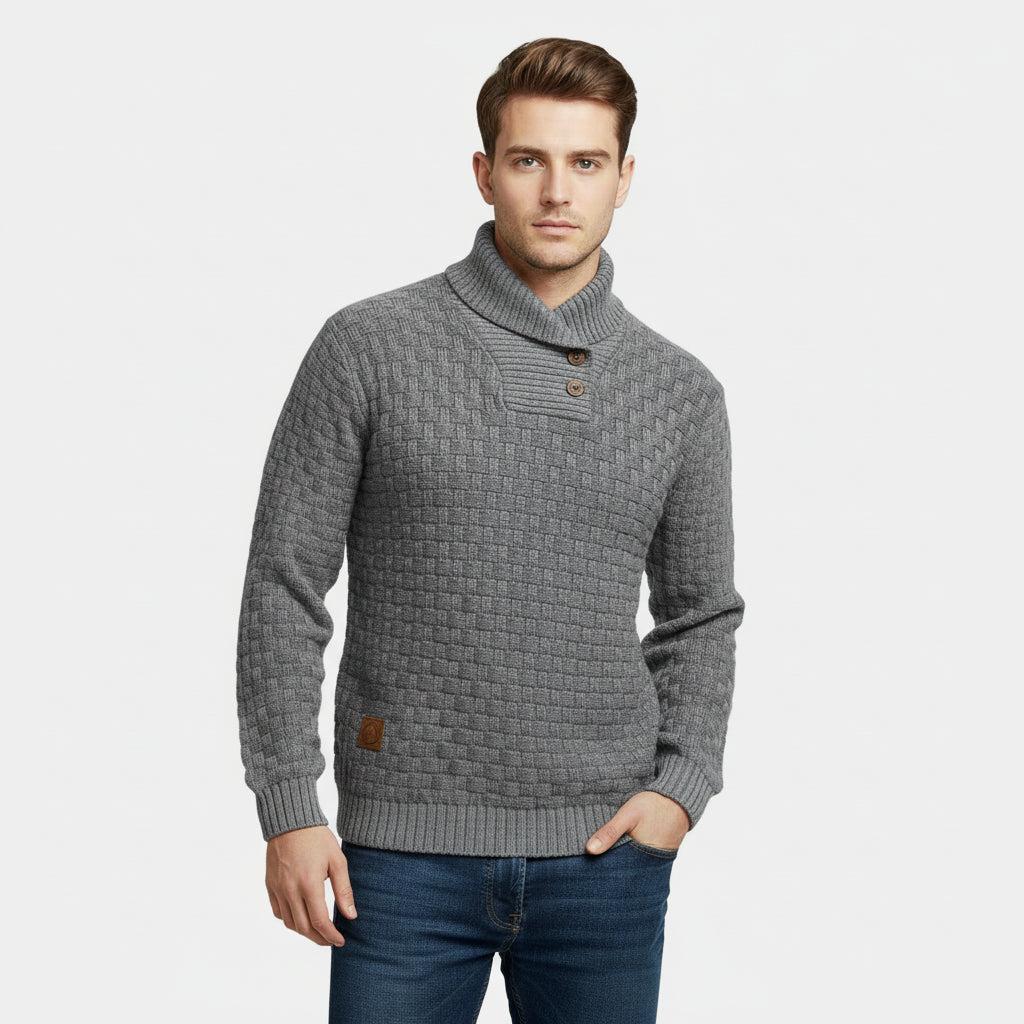 Men's Textured Knit Shawl Collar Sweater - Warm Winter Pullover for Casual Wear