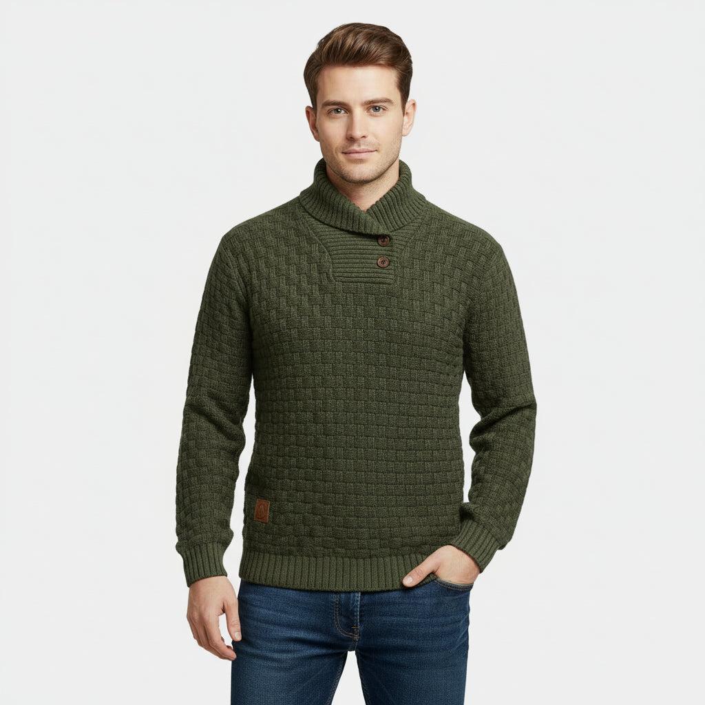 Men's Textured Knit Shawl Collar Sweater - Warm Winter Pullover for Casual Wear