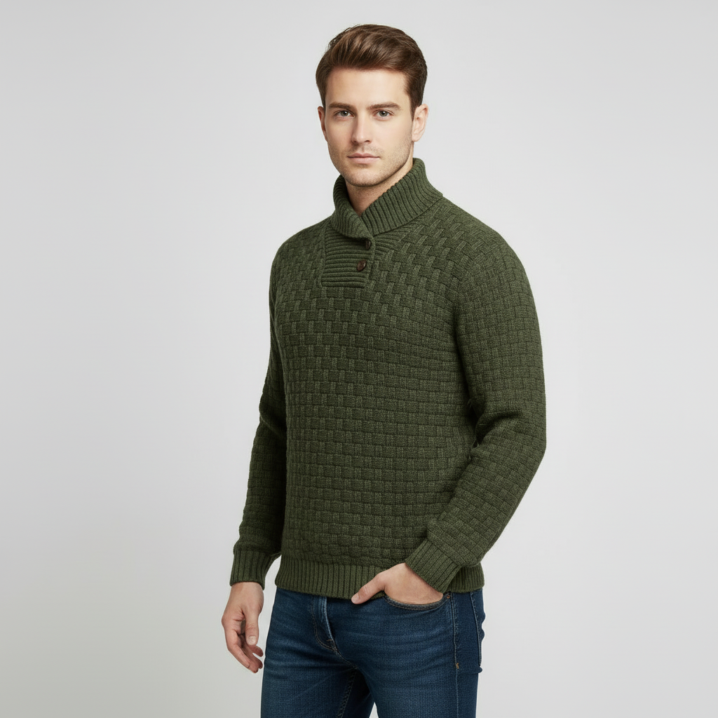 Men's Textured Knit Shawl Collar Sweater - Warm Winter Pullover for Casual Wear
