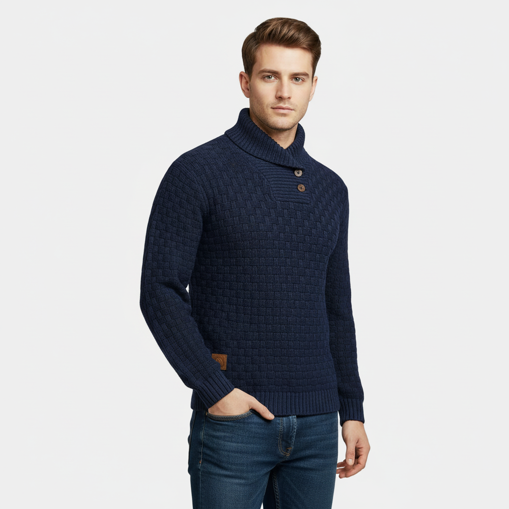 Men's Textured Knit Shawl Collar Sweater - Warm Winter Pullover for Casual Wear