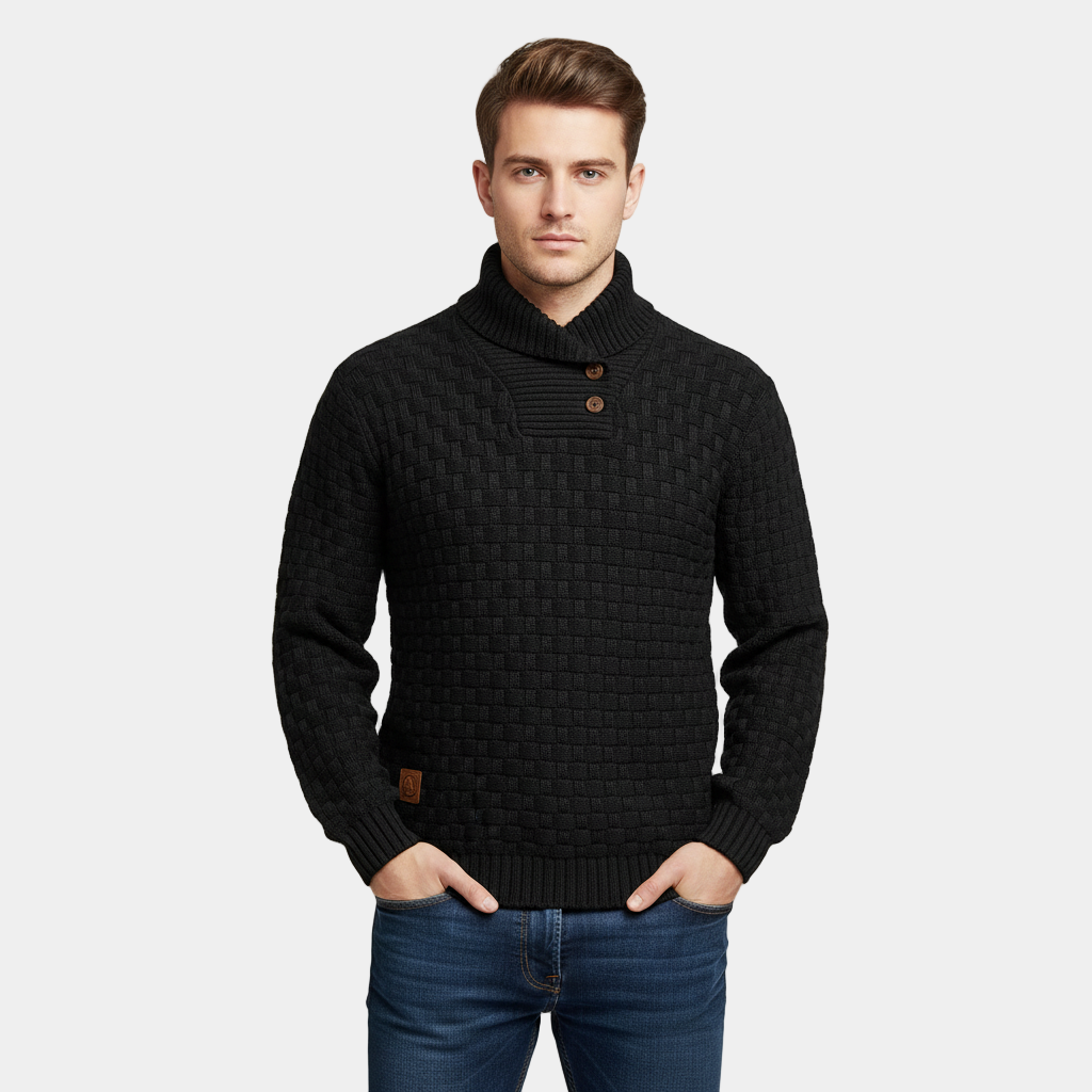 Men's Textured Knit Shawl Collar Sweater - Warm Winter Pullover for Casual Wear