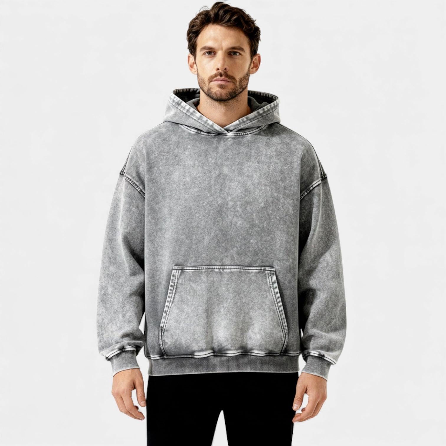 Men's Vintage Washed Hoodie - Relaxed Fit Cotton Blend - Casual Wear for Everyday Comfort