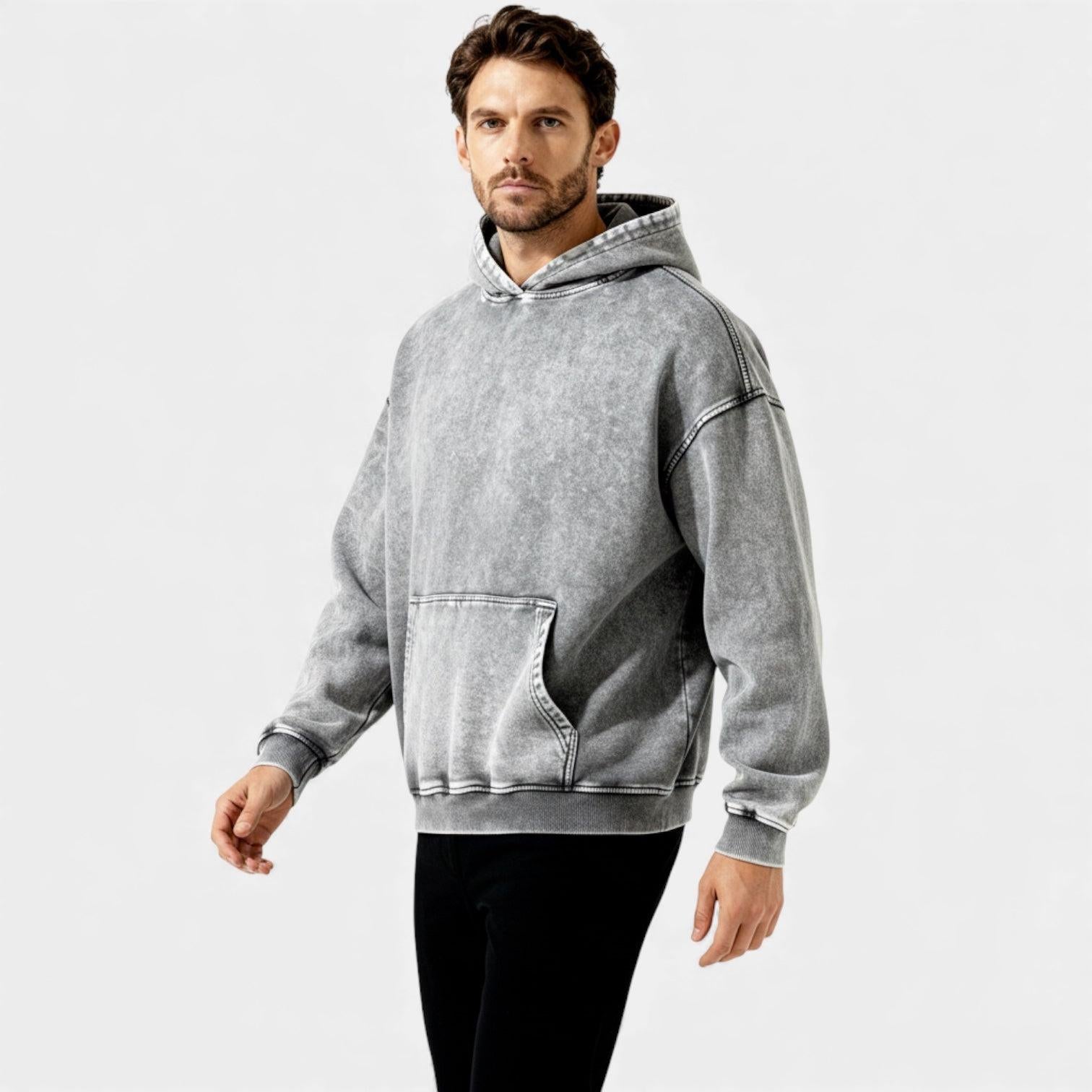 Men's Vintage Washed Hoodie - Relaxed Fit Cotton Blend - Casual Wear for Everyday Comfort