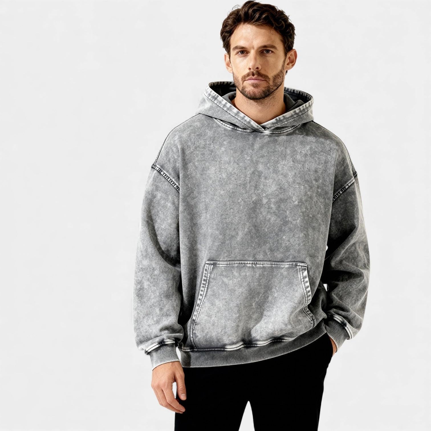 Men's Vintage Washed Hoodie - Relaxed Fit Cotton Blend - Casual Wear for Everyday Comfort