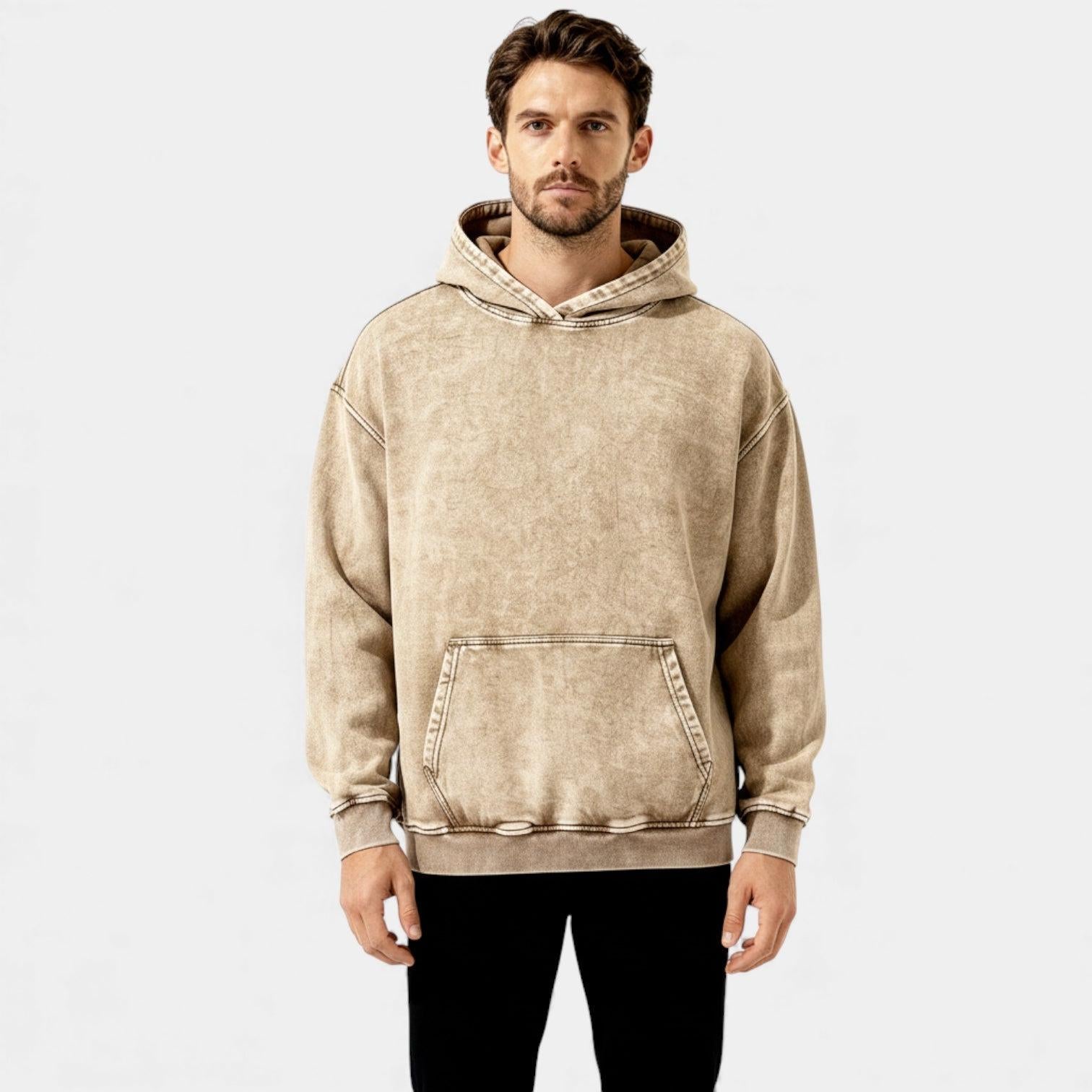 Men's Vintage Washed Hoodie - Relaxed Fit Cotton Blend - Casual Wear for Everyday Comfort