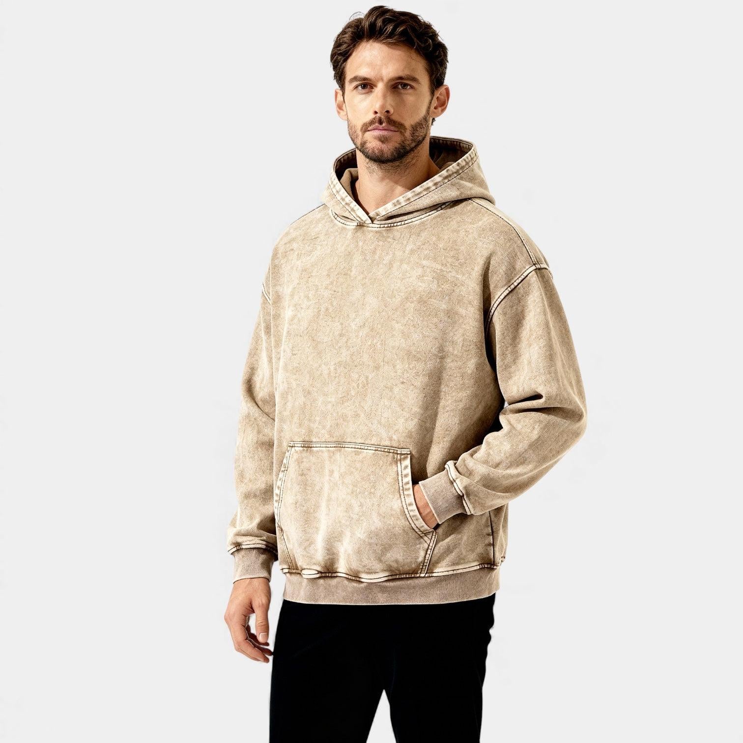 Men's Vintage Washed Hoodie - Relaxed Fit Cotton Blend - Casual Wear for Everyday Comfort