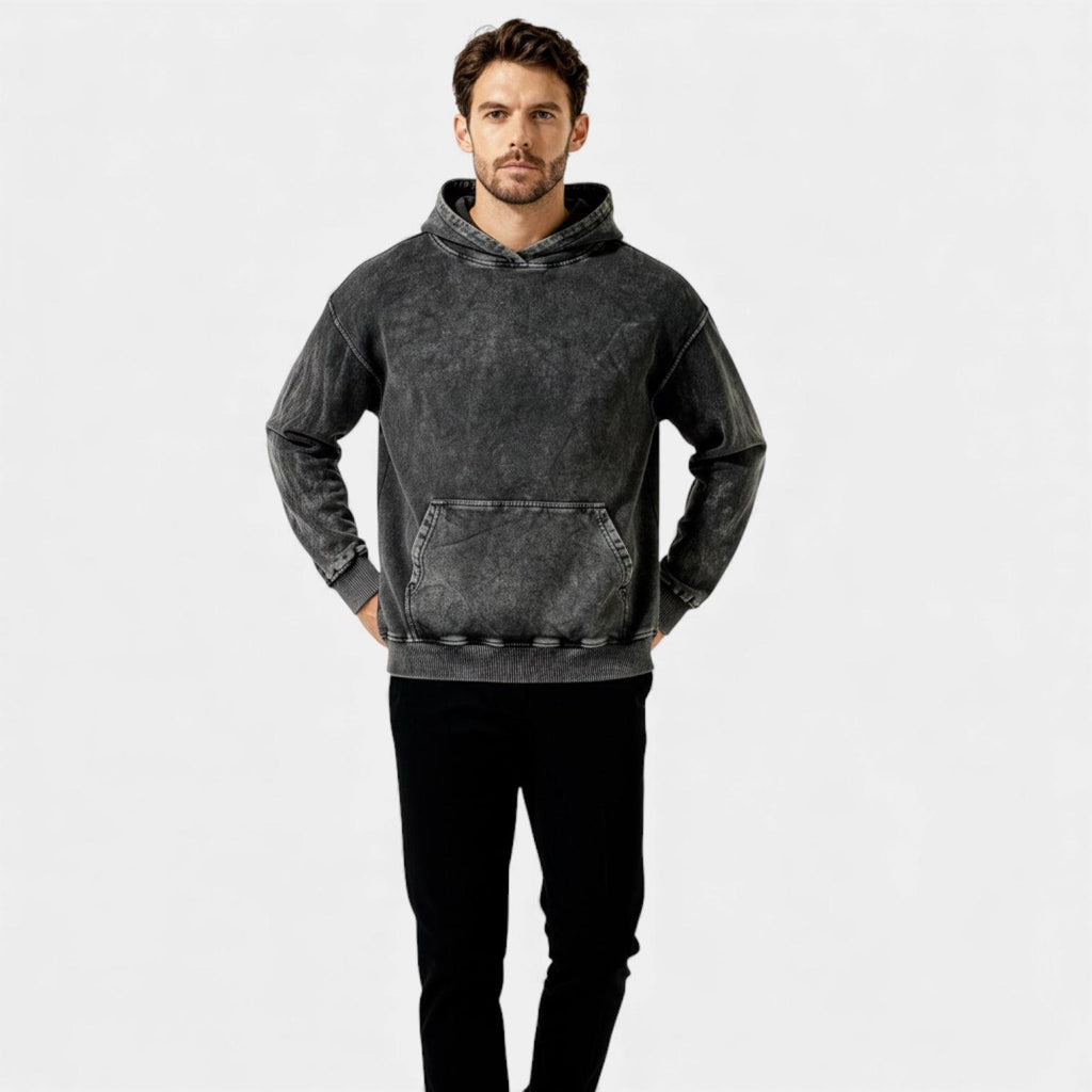 Men's Vintage Washed Hoodie - Relaxed Fit Cotton Blend - Casual Wear for Everyday Comfort