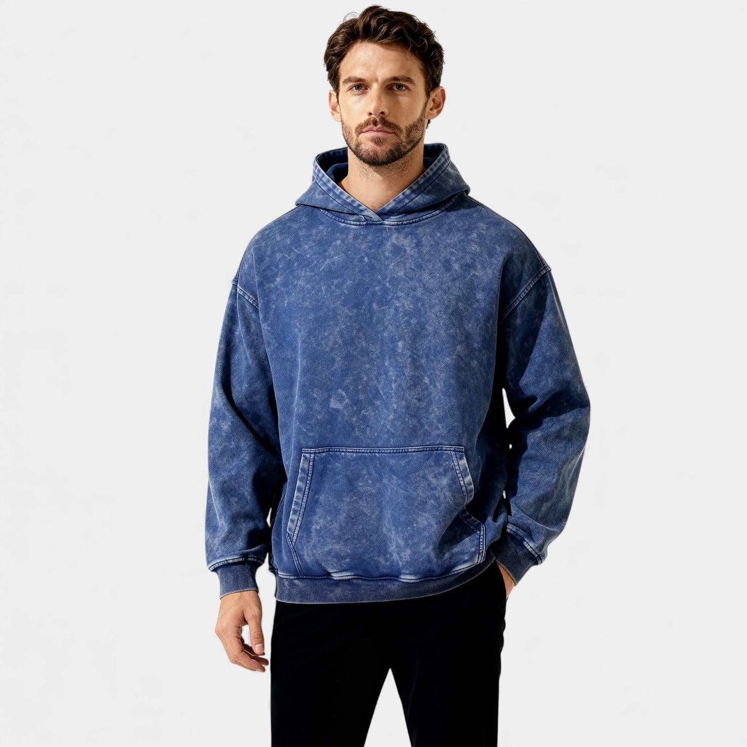 Men's Vintage Washed Hoodie - Relaxed Fit Cotton Blend - Casual Wear for Everyday Comfort