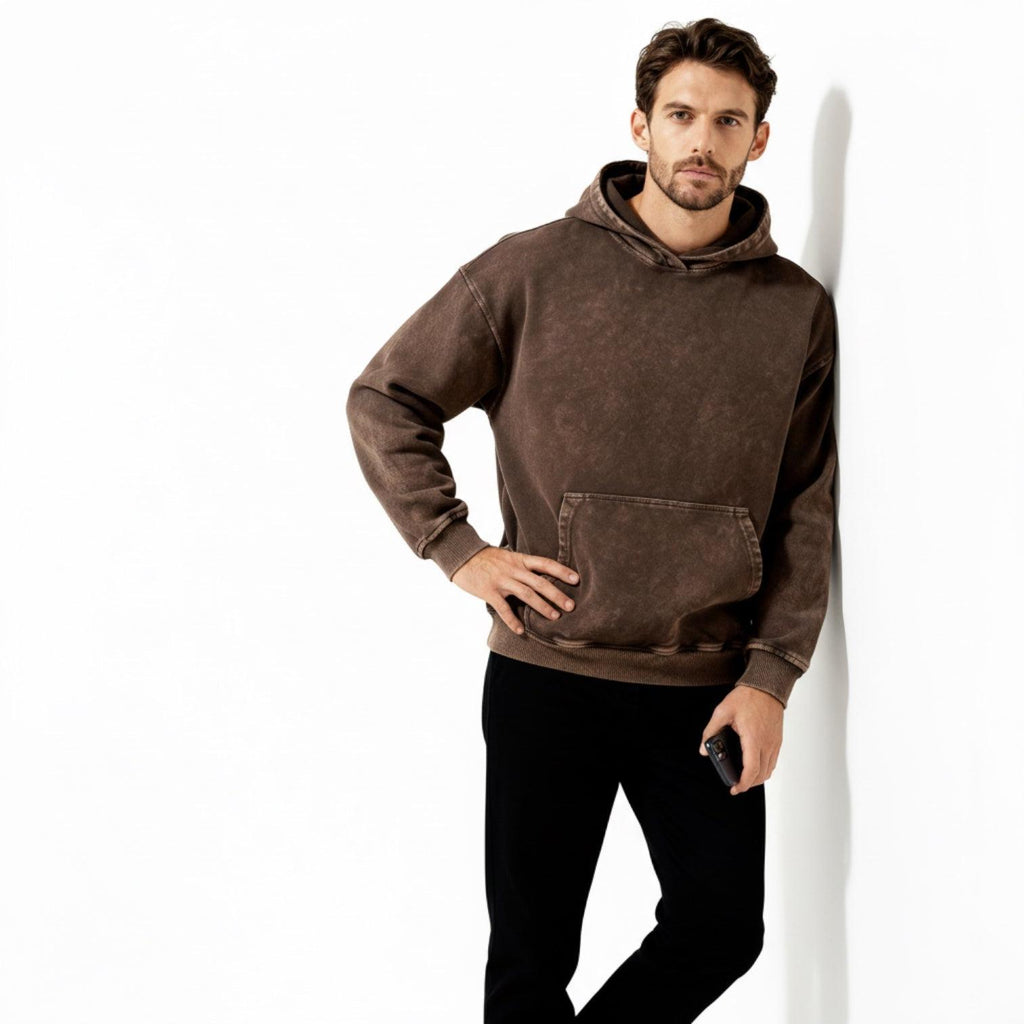 Men's Vintage Washed Hoodie - Relaxed Fit Cotton Blend - Casual Wear for Everyday Comfort