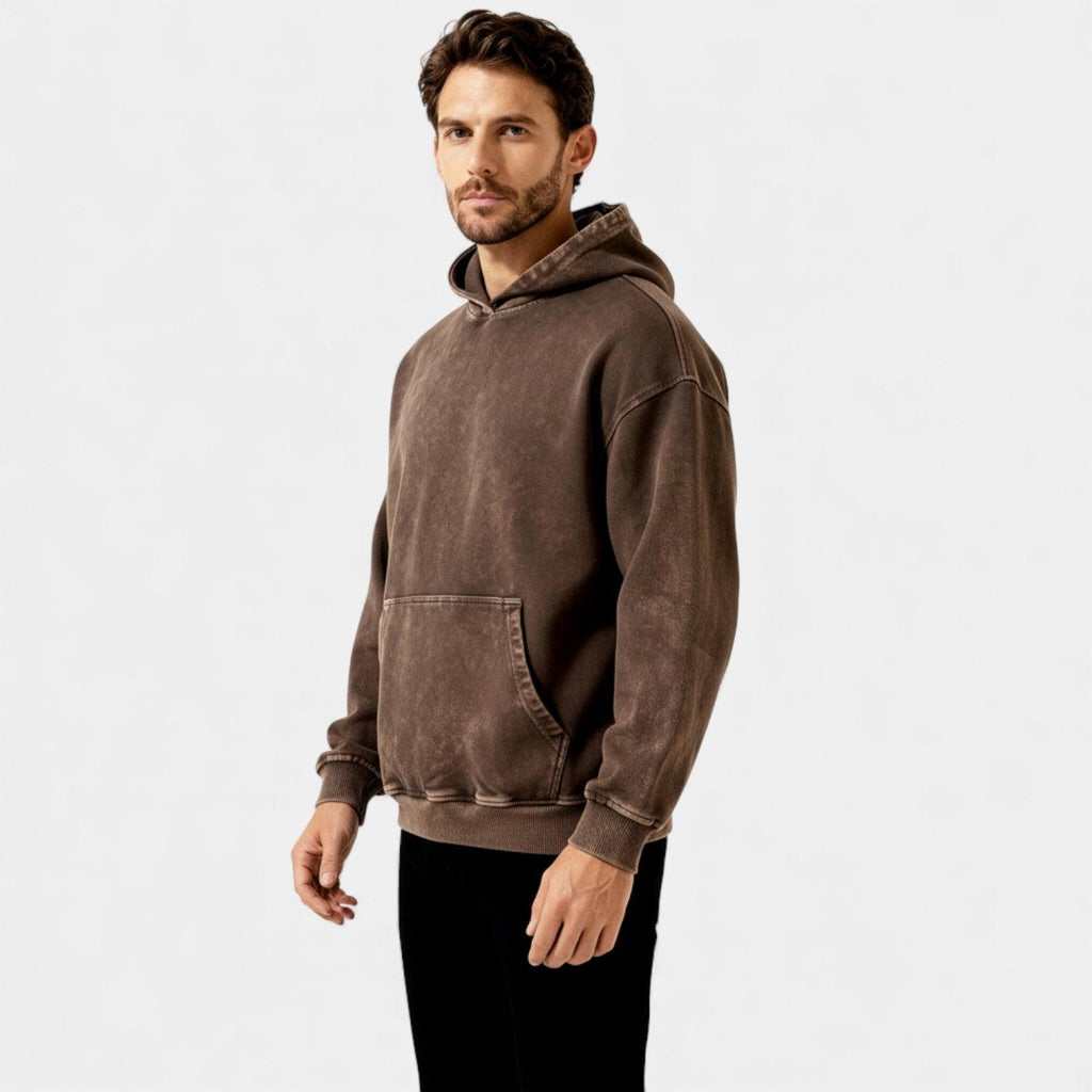 Men's Vintage Washed Hoodie - Relaxed Fit Cotton Blend - Casual Wear for Everyday Comfort