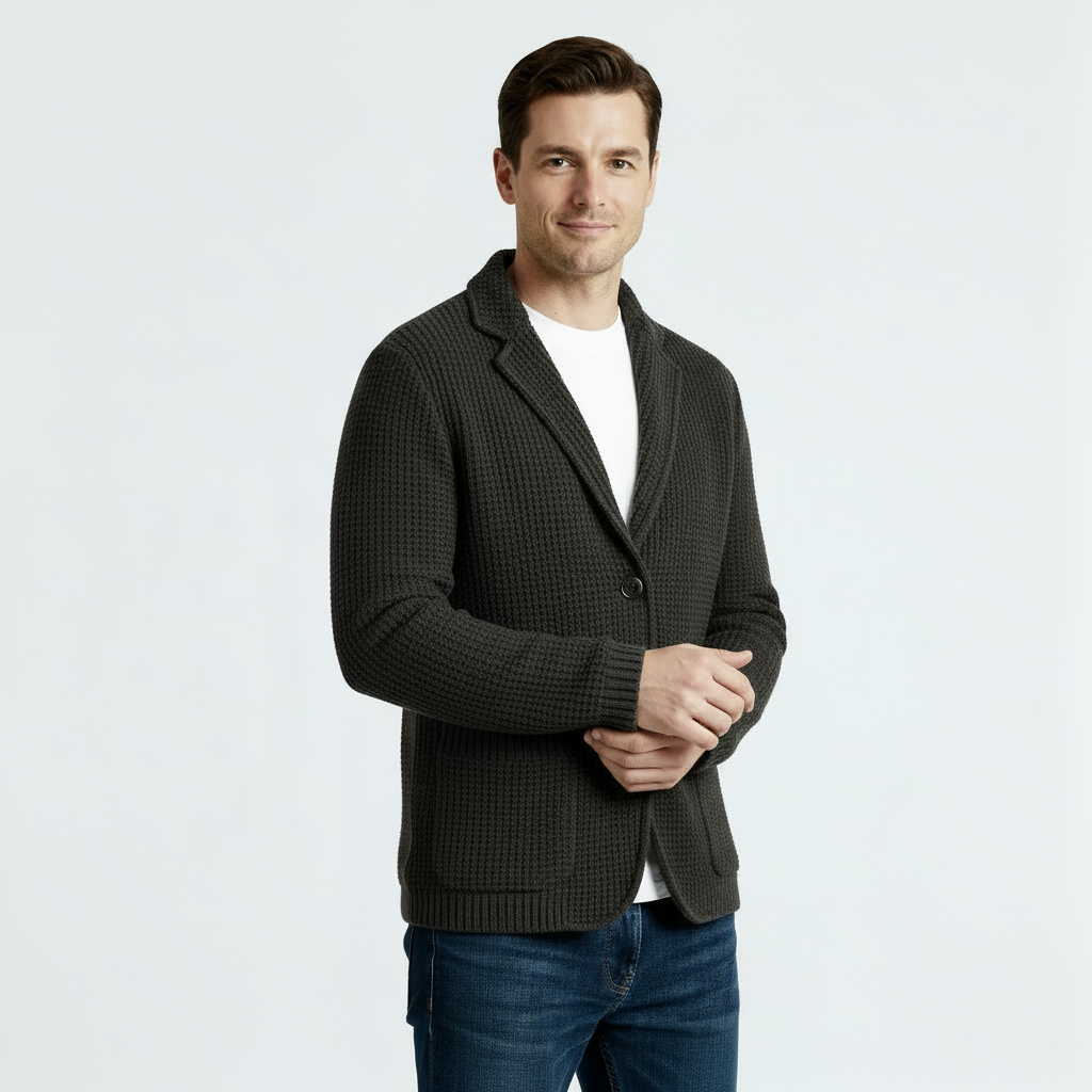 Men's Waffle Knit Cardigan - Soft Textured Two-Button Sweater Jacket for Casual Wear and Layering