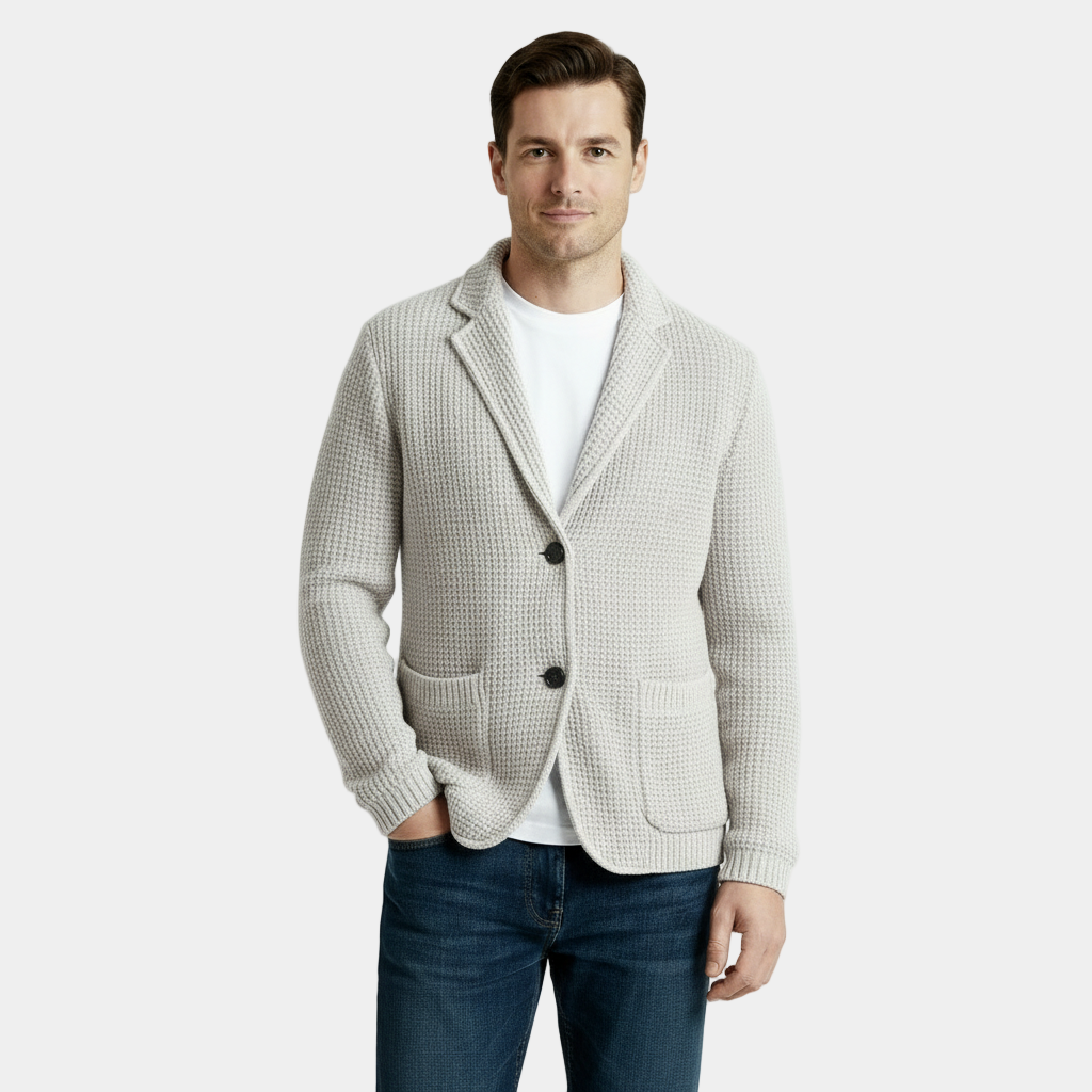 Men's Waffle Knit Cardigan - Soft Textured Two-Button Sweater Jacket for Casual Wear and Layering