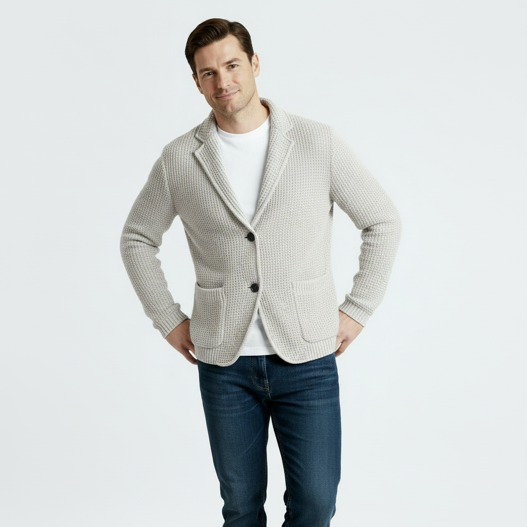Men's Waffle Knit Cardigan - Soft Textured Two-Button Sweater Jacket for Casual Wear and Layering