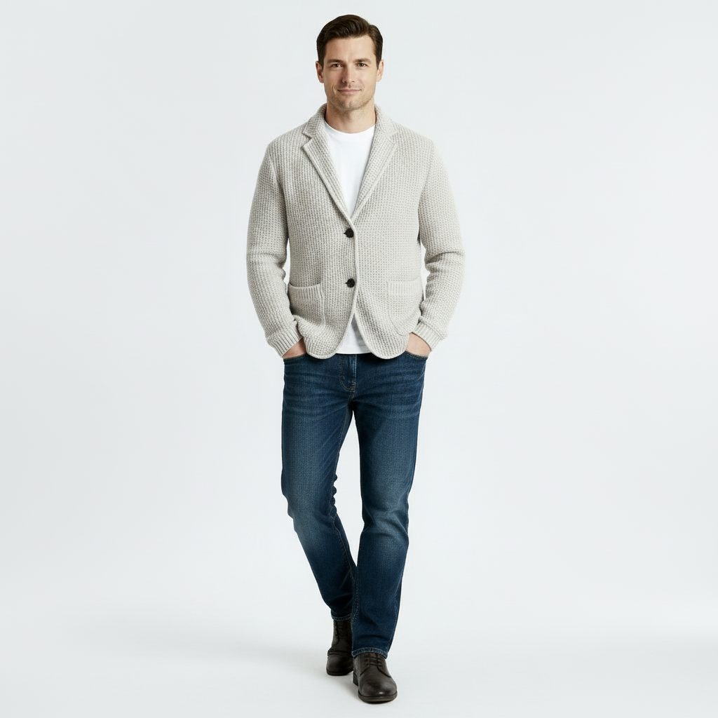 Men's Waffle Knit Cardigan - Soft Textured Two-Button Sweater Jacket for Casual Wear and Layering