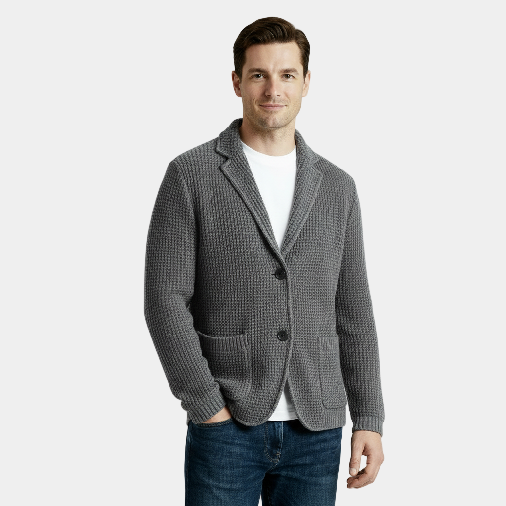 Men's Waffle Knit Cardigan - Soft Textured Two-Button Sweater Jacket for Casual Wear and Layering
