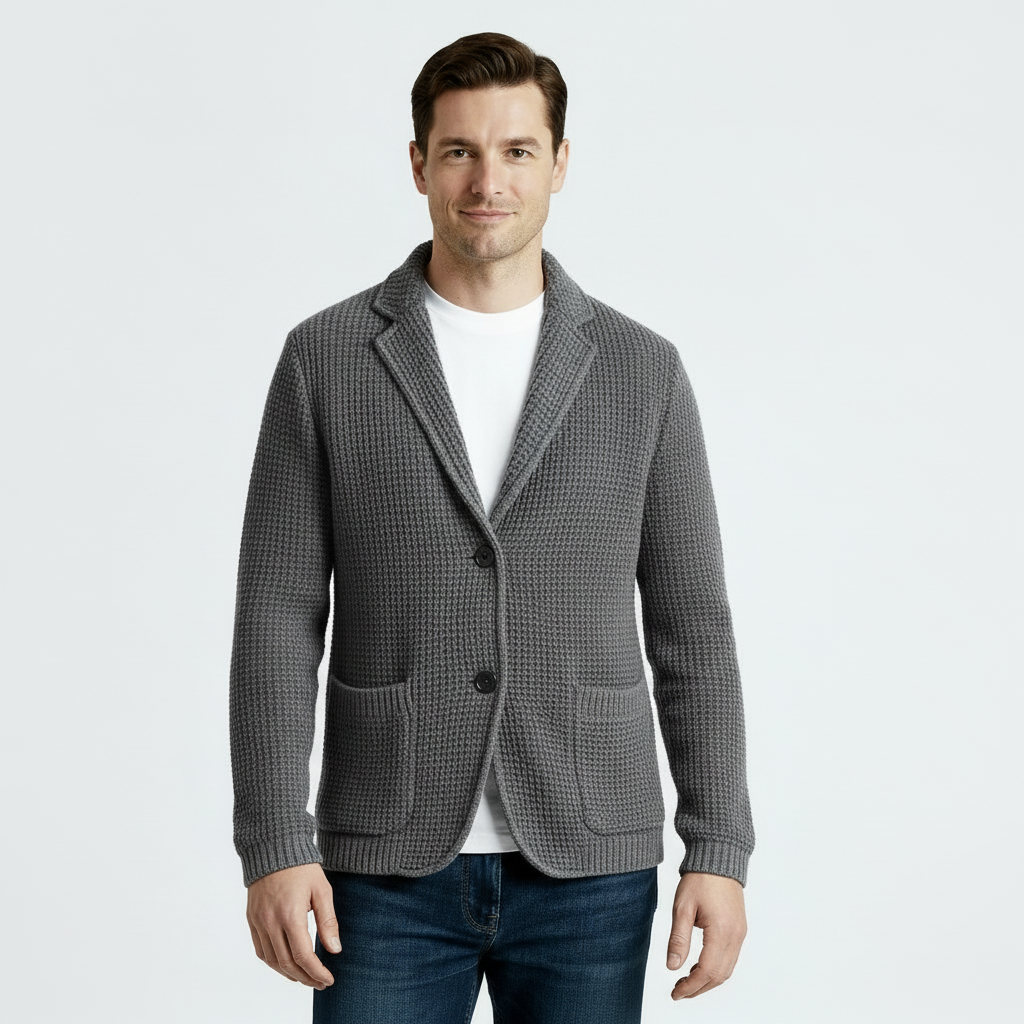 Men's Waffle Knit Cardigan - Soft Textured Two-Button Sweater Jacket for Casual Wear and Layering