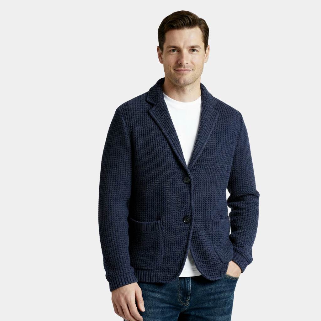Men's Waffle Knit Cardigan - Soft Textured Two-Button Sweater Jacket for Casual Wear and Layering