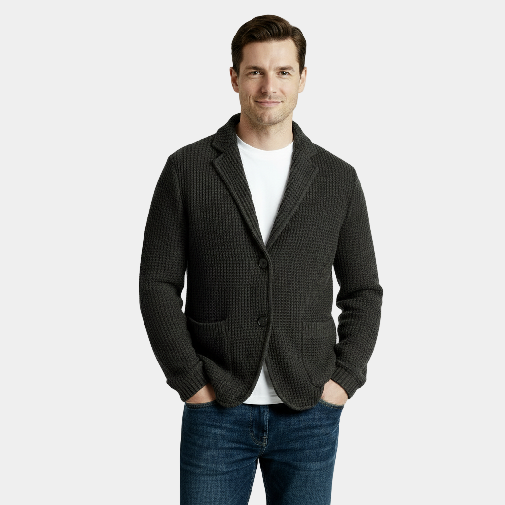 Men's Waffle Knit Cardigan - Soft Textured Two-Button Sweater Jacket for Casual Wear and Layering