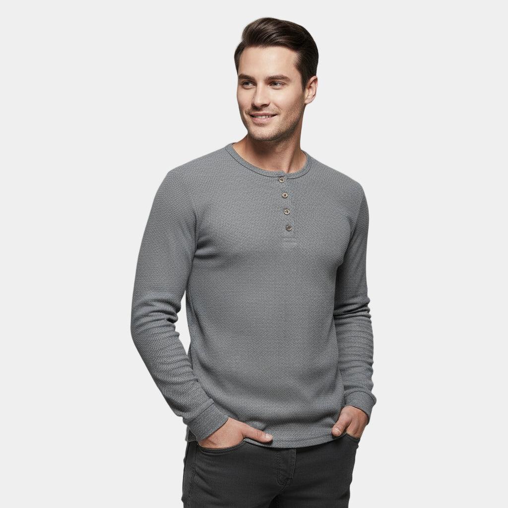 Men's Waffle-Knit Cotton Henley Sweatshirt for Casual Wear and Layering