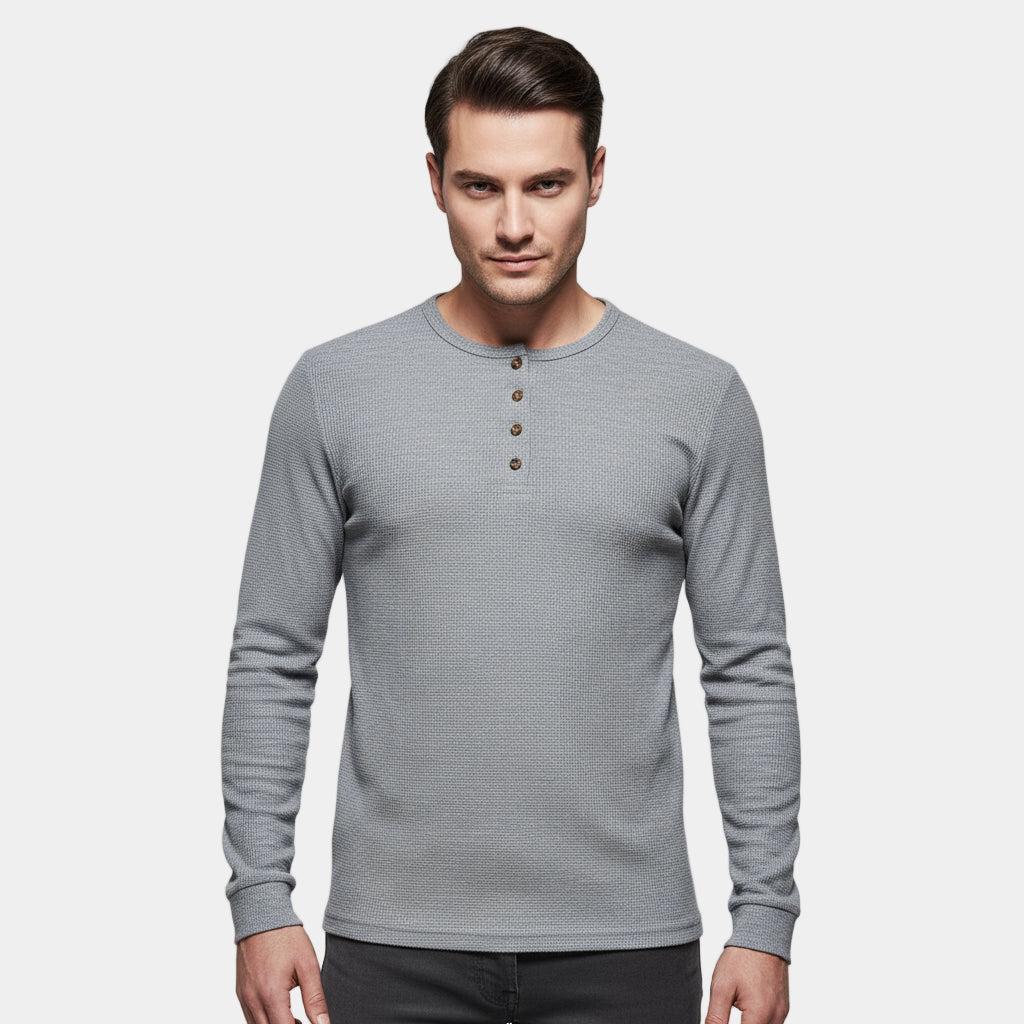 Men's Waffle-Knit Cotton Henley Sweatshirt for Casual Wear and Layering