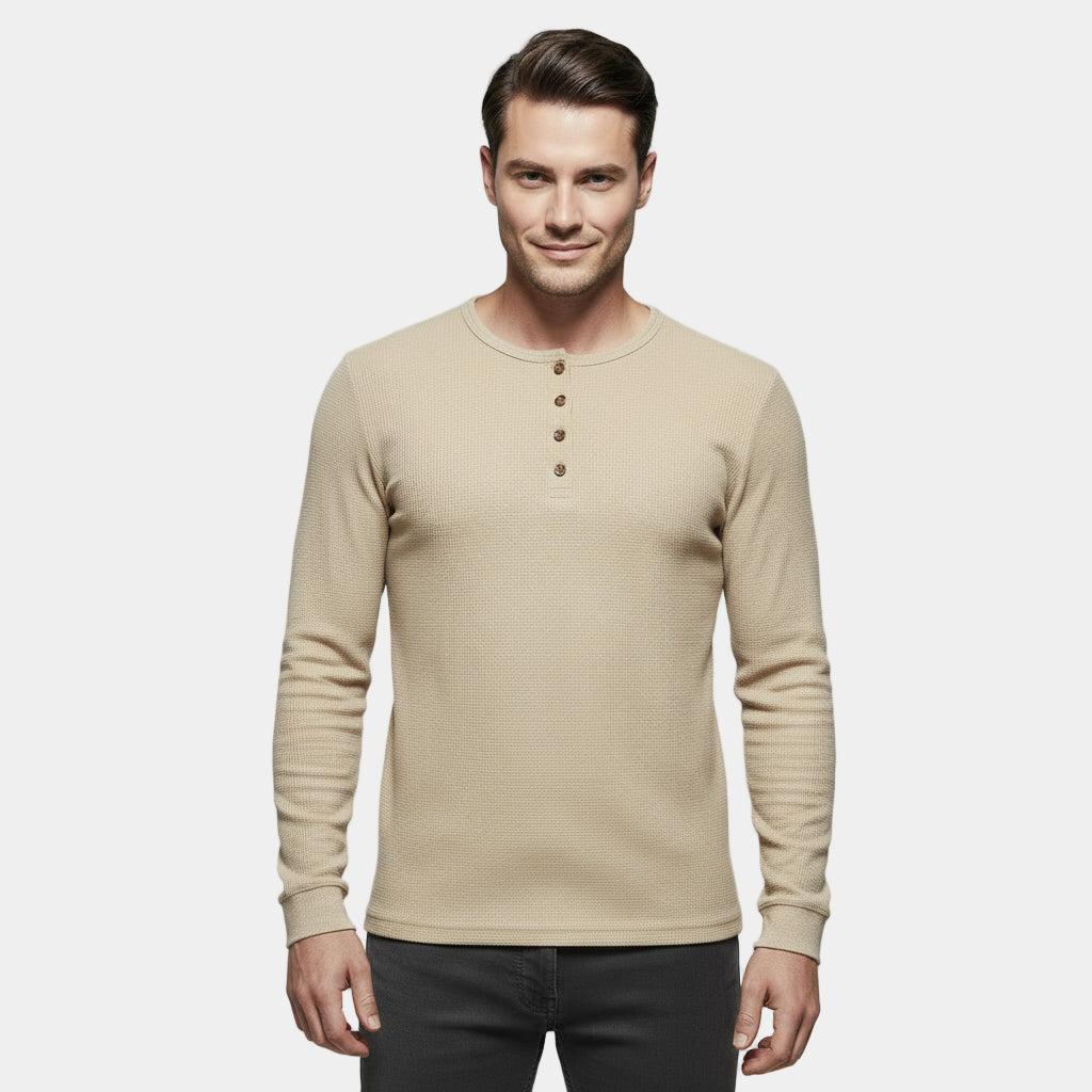 Men's Waffle-Knit Cotton Henley Sweatshirt for Casual Wear and Layering