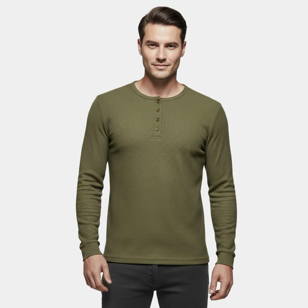 Men's Waffle-Knit Cotton Henley Sweatshirt for Casual Wear and Layering