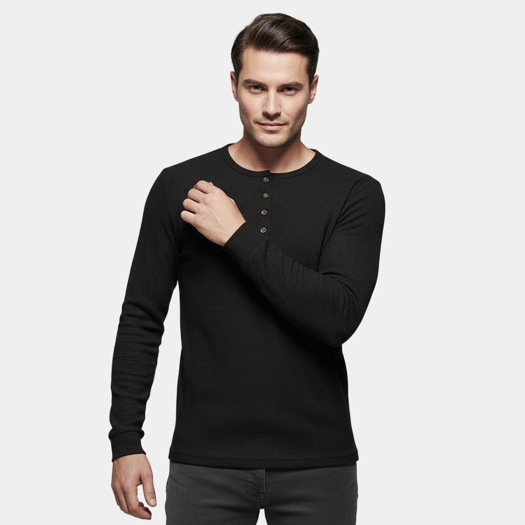Men's Waffle-Knit Cotton Henley Sweatshirt for Casual Wear and Layering