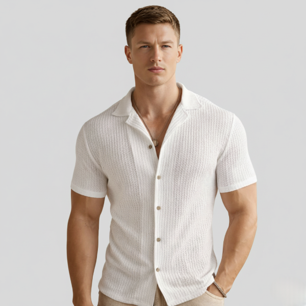 Men's Waffle Knit Short Sleeve Shirt - Casual Comfort for Everyday Wear