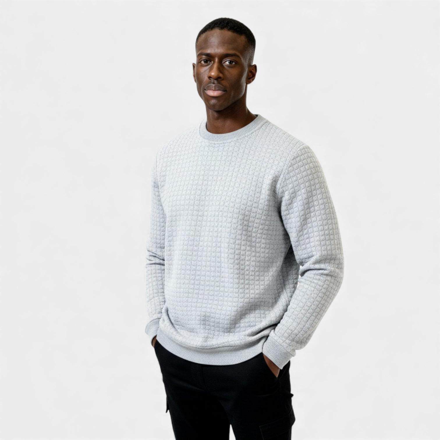 Men's Waffle Knit Sweater - Crew Neck Jumper - Cozy Casual Knitwear for Everyday Wear
