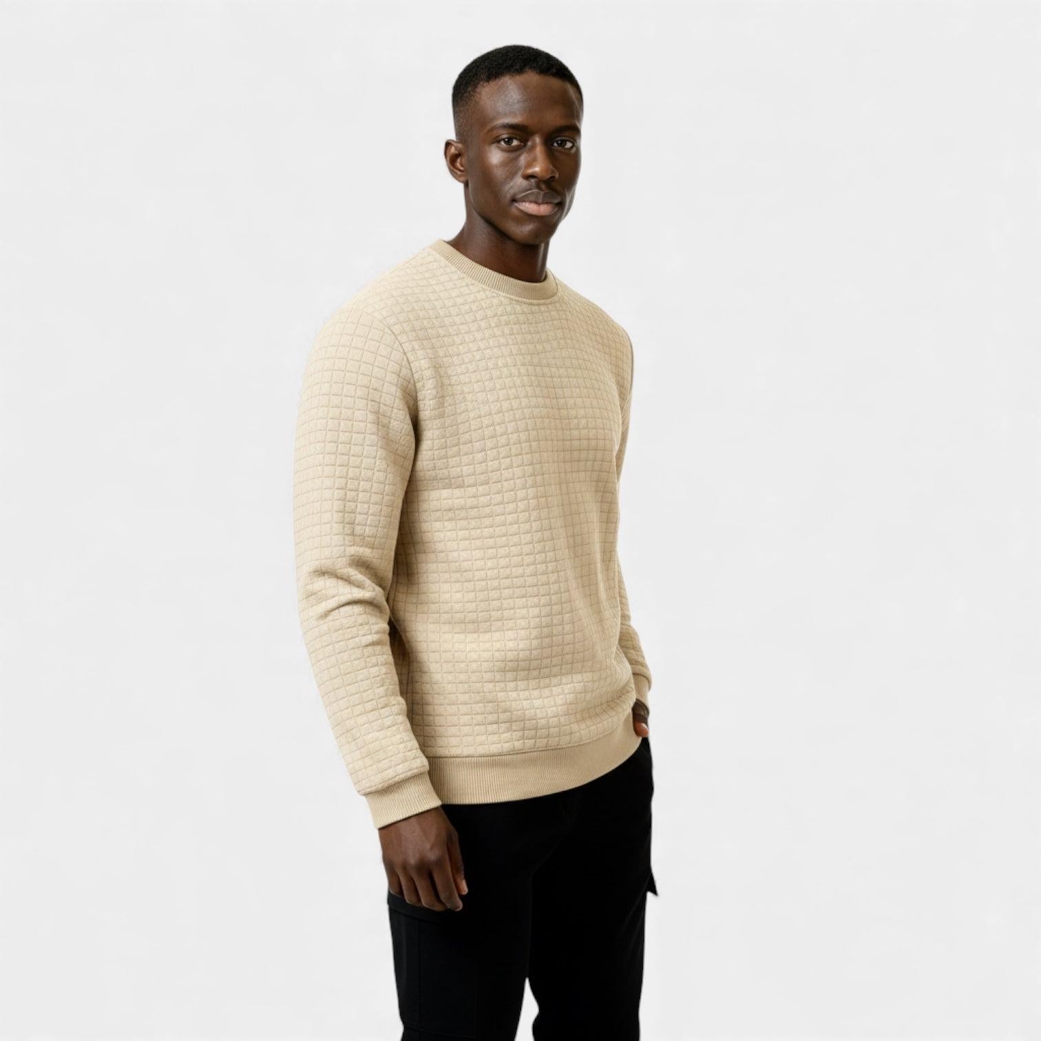 Men's Waffle Knit Sweater - Crew Neck Jumper - Cozy Casual Knitwear for Everyday Wear