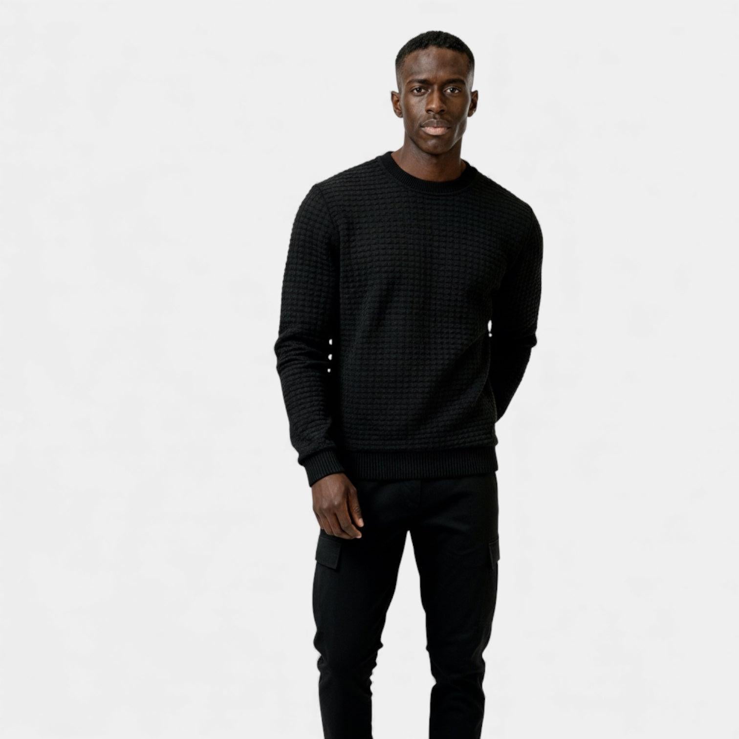 Men's Waffle Knit Sweater - Crew Neck Jumper - Cozy Casual Knitwear for Everyday Wear