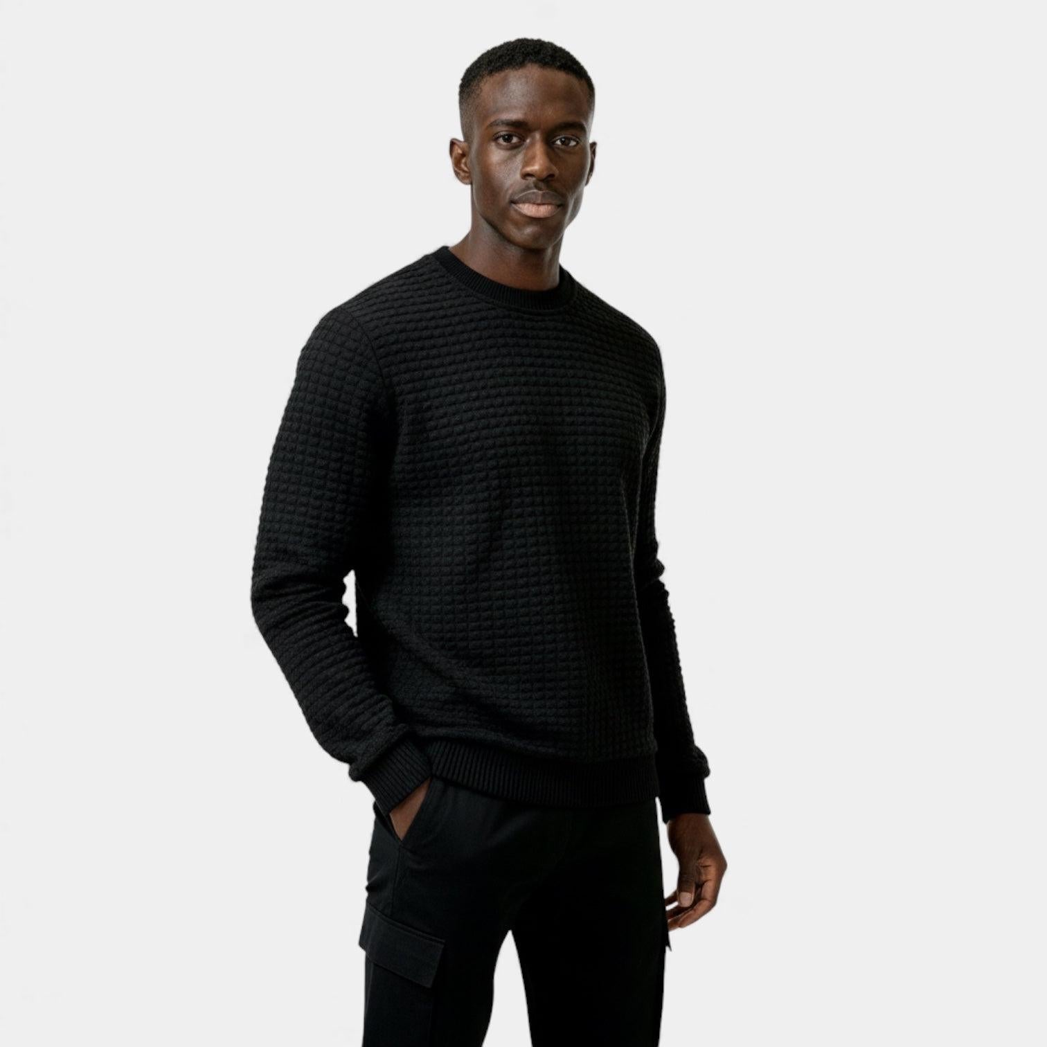 Men's Waffle Knit Sweater - Crew Neck Jumper - Cozy Casual Knitwear for Everyday Wear